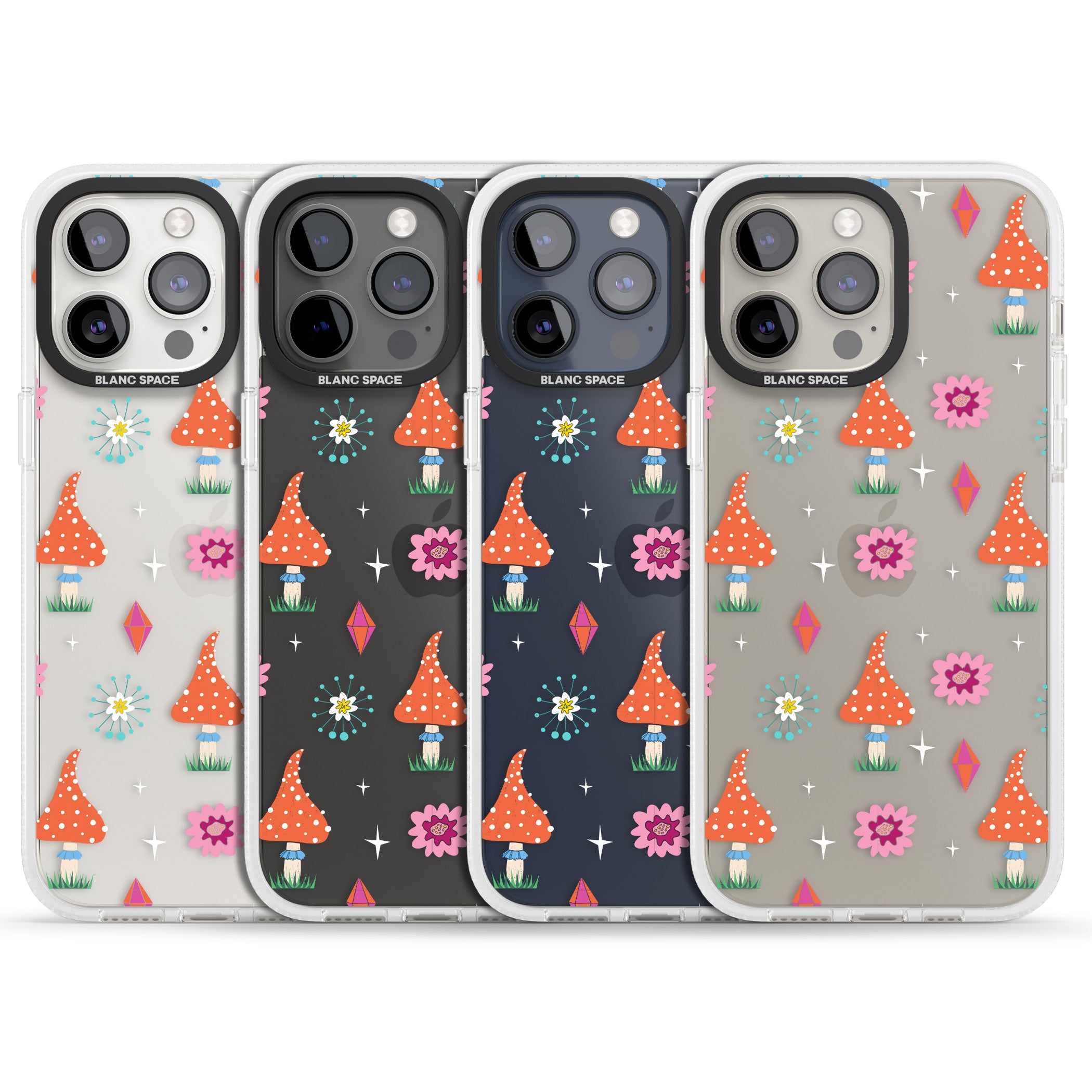 Boho Celestial Mushroom & Crystal iPhone 15 Pro Max / 15 Pro / 14 Pro Max / 14 Pro / 13 Pro Clear Case Impact Air - Blanc Space