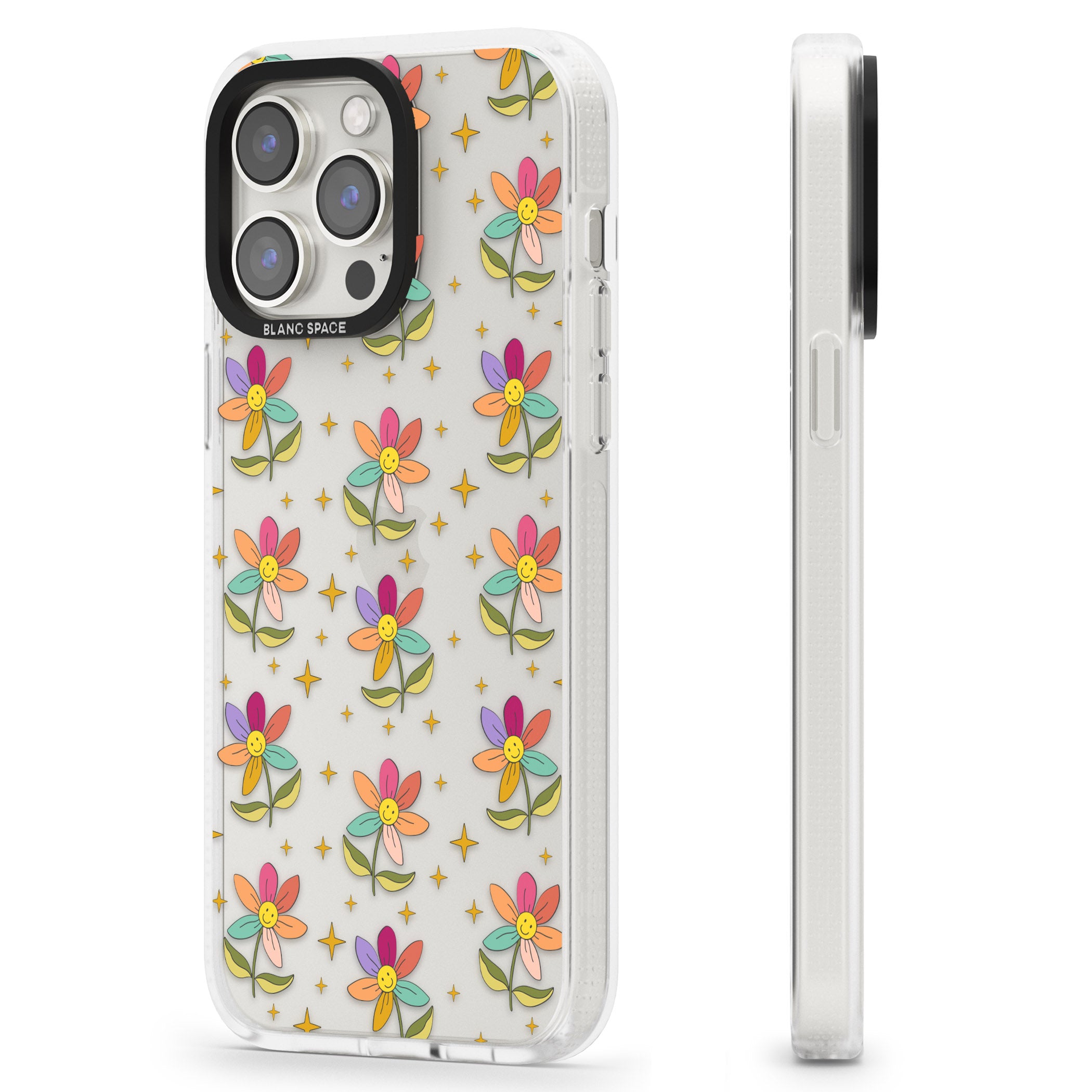 Boho Celestial Happy Flower iPhone 15 Pro Max / 15 Pro / 14 Pro Max / 14 Pro / 13 Pro Clear Case Impact Air - Blanc Space
