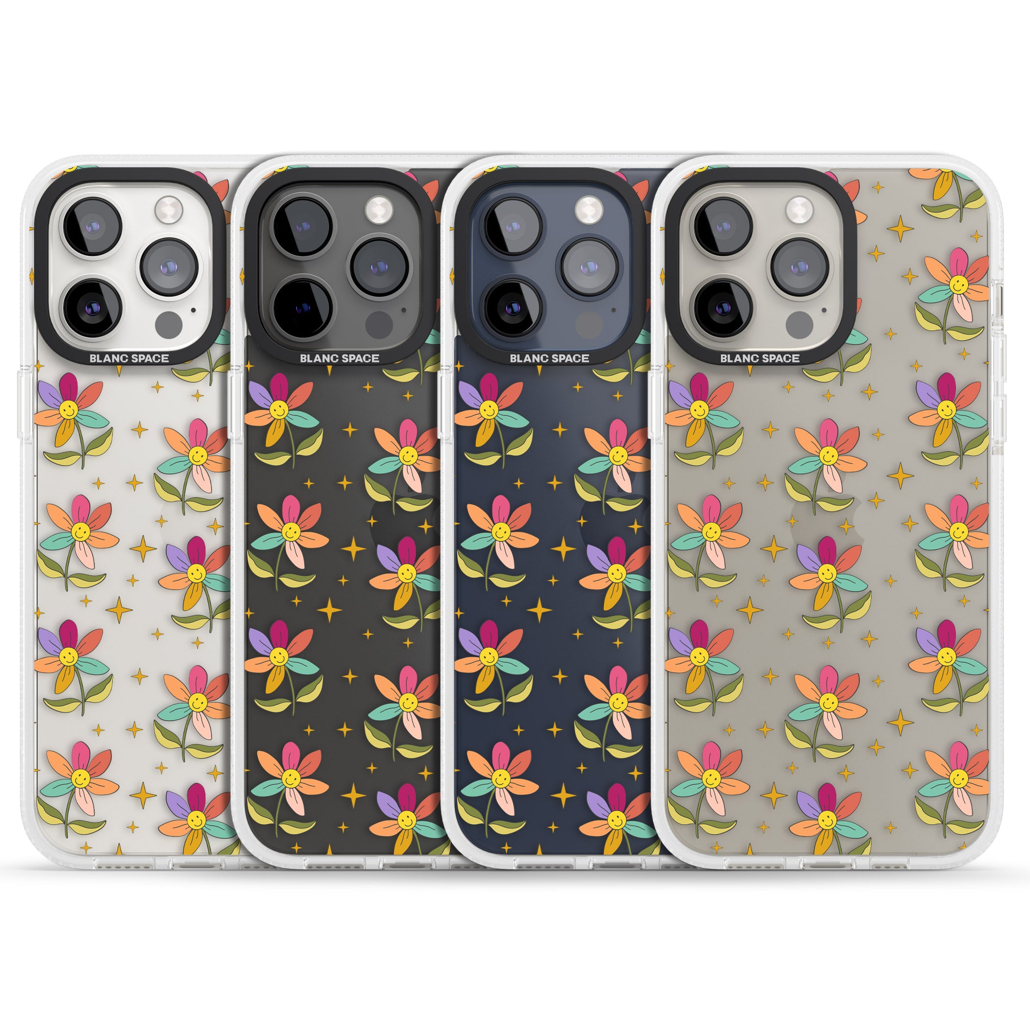 Boho Celestial Happy Flower iPhone 15 Pro Max / 15 Pro / 14 Pro Max / 14 Pro / 13 Pro Clear Case Impact Air - Blanc Space