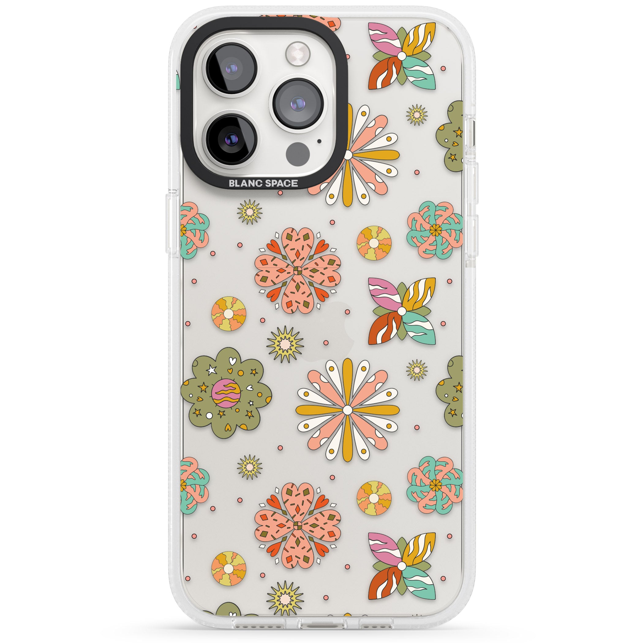 Boho Celestial Psychedelic Floral iPhone 15 Pro Max / 15 Pro / 14 Pro Max / 14 Pro / 13 Pro Clear Case Impact Air - Blanc Space