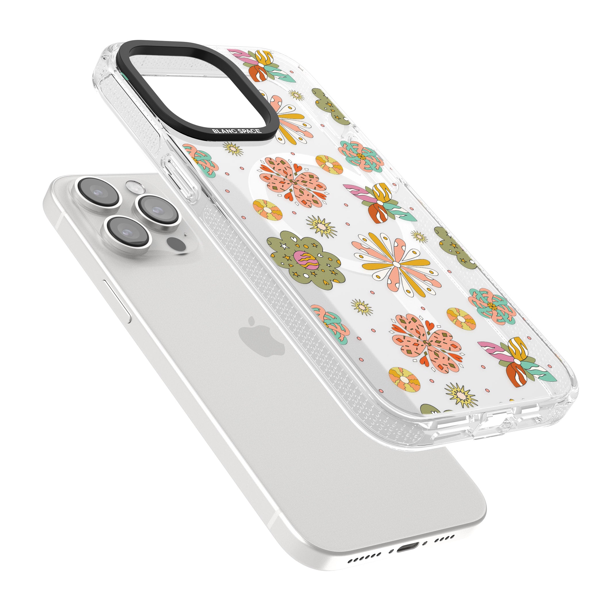 Boho Celestial Psychedelic Floral iPhone 15 Pro Max / 15 Pro / 14 Pro Max / 14 Pro / 13 Pro Clear Case Impact Air - Blanc Space