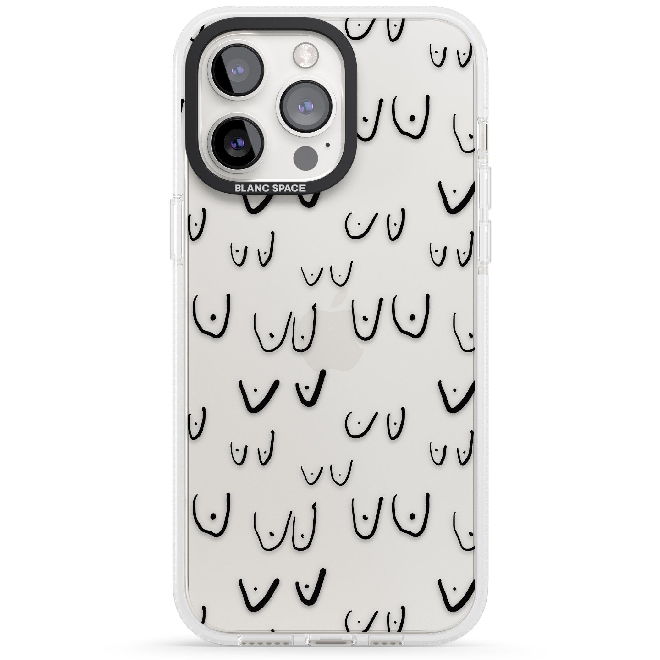 Free the boob (Black) iPhone 15 Pro Max / 15 Pro / 14 Pro Max / 14 Pro / 13 Pro Clear Case Impact Air - Blanc Space