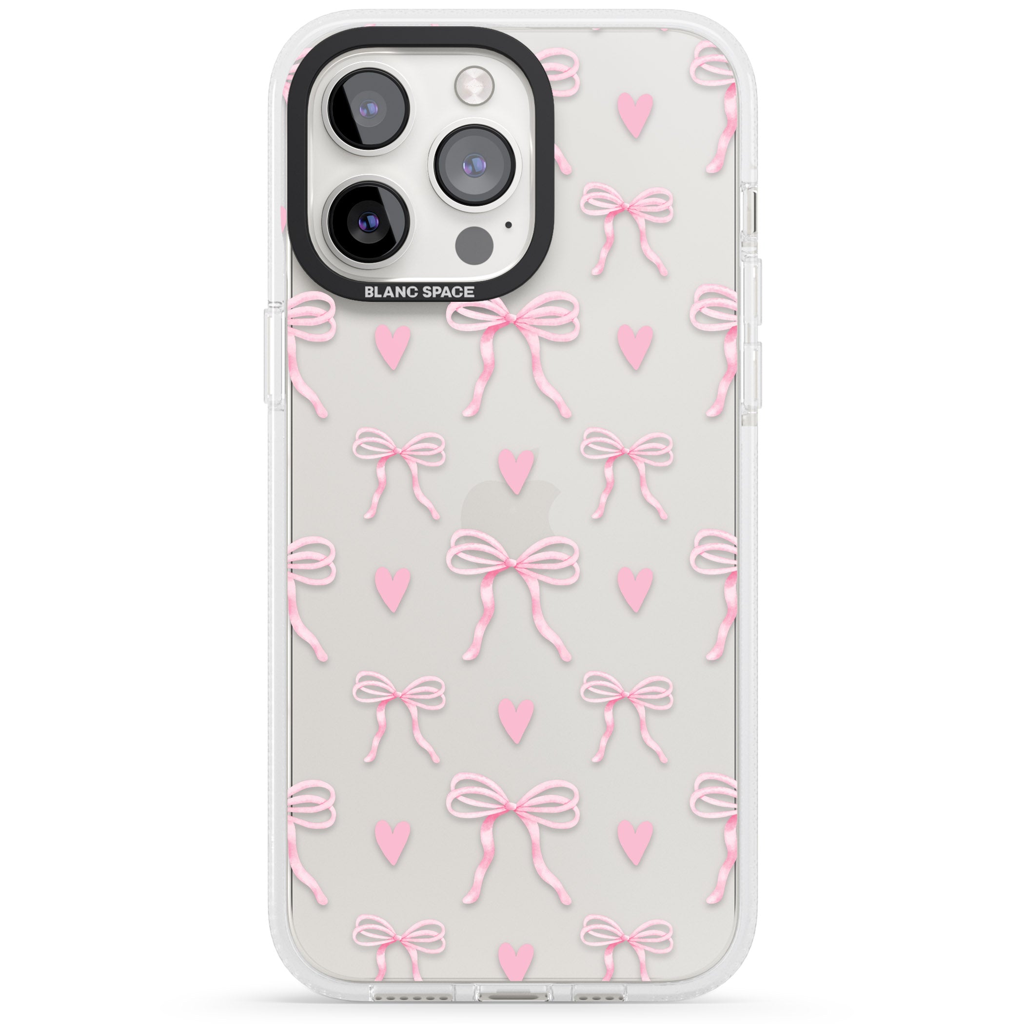 Pink Bows & Hearts iPhone 15 Pro Max / 15 Pro / 14 Pro Max / 14 Pro / 13 Pro Clear Case Impact Air - Blanc Space