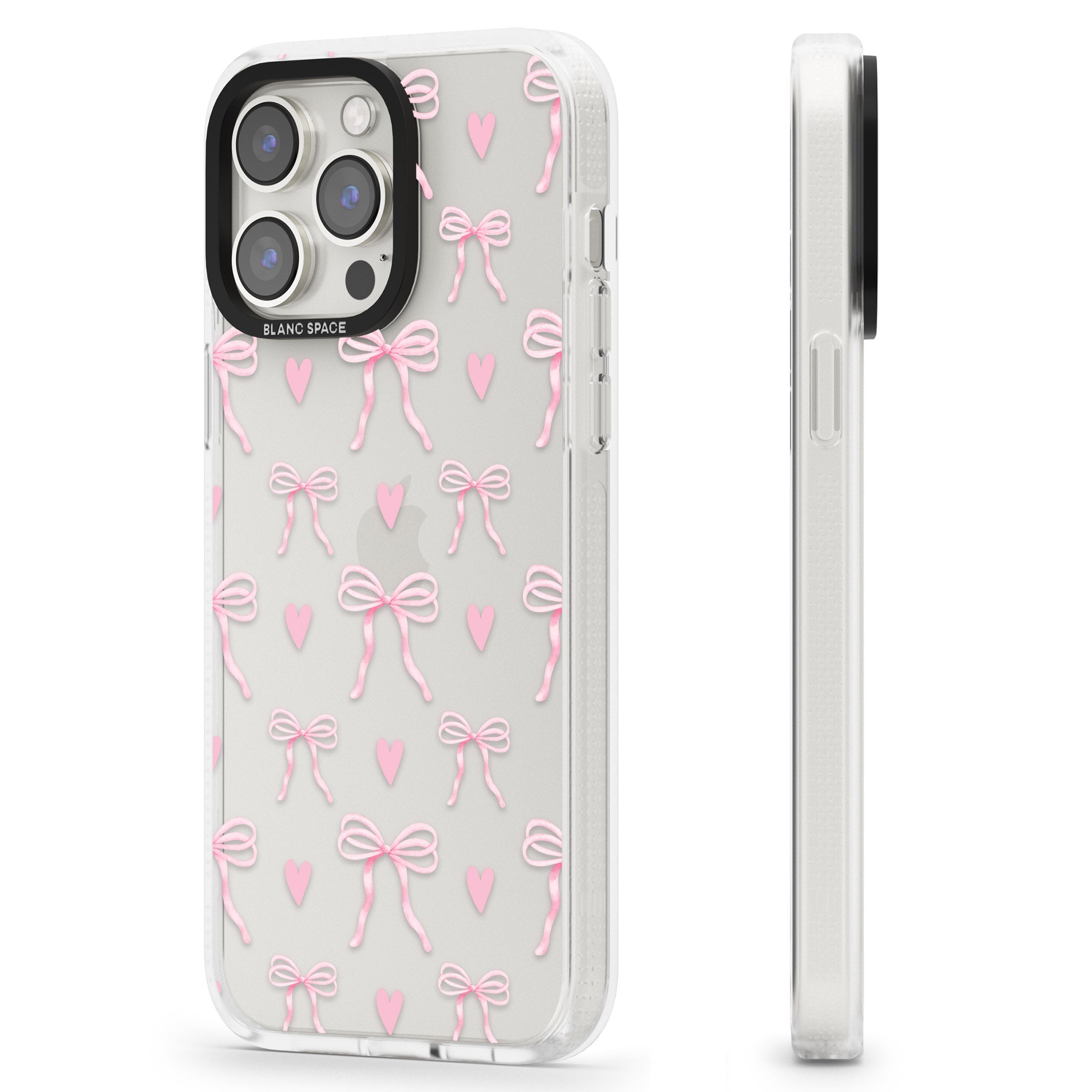 Pink Bows & Hearts iPhone 15 Pro Max / 15 Pro / 14 Pro Max / 14 Pro / 13 Pro Clear Case Impact Air - Blanc Space