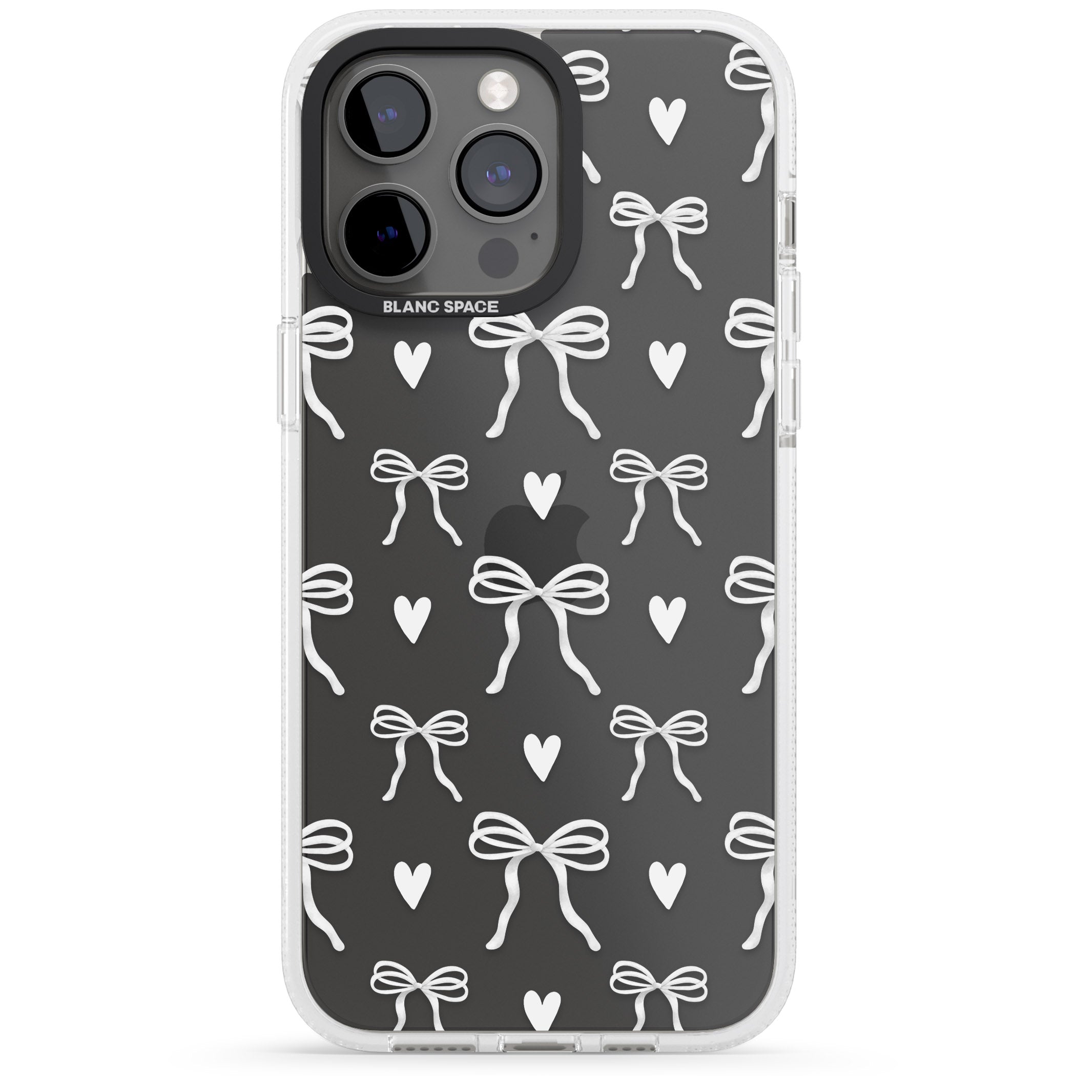 White Bows & Hearts iPhone 15 Pro Max / 15 Pro / 14 Pro Max / 14 Pro / 13 Pro Clear Case Impact Air - Blanc Space