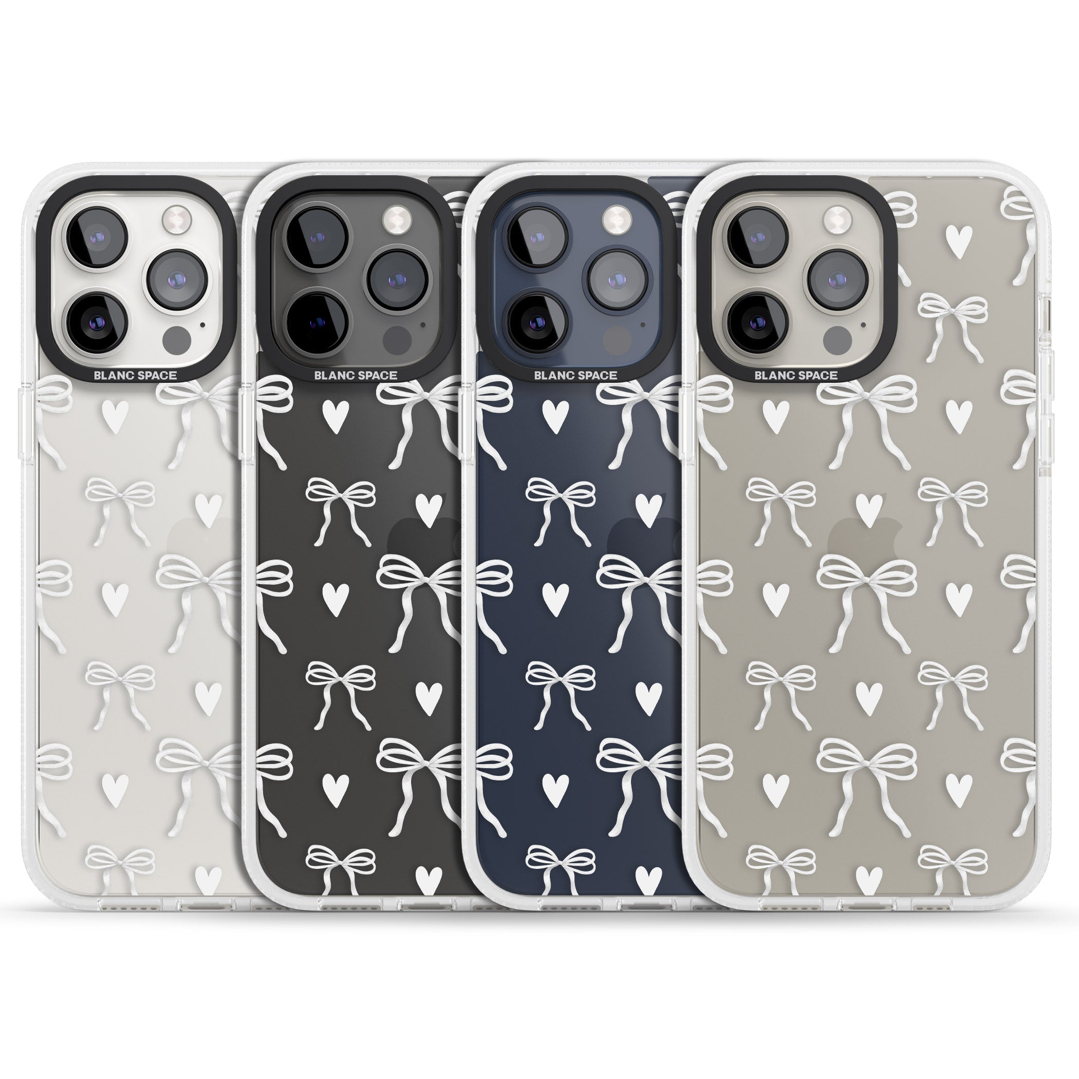 White Bows & Hearts iPhone 15 Pro Max / 15 Pro / 14 Pro Max / 14 Pro / 13 Pro Clear Case Impact Air - Blanc Space
