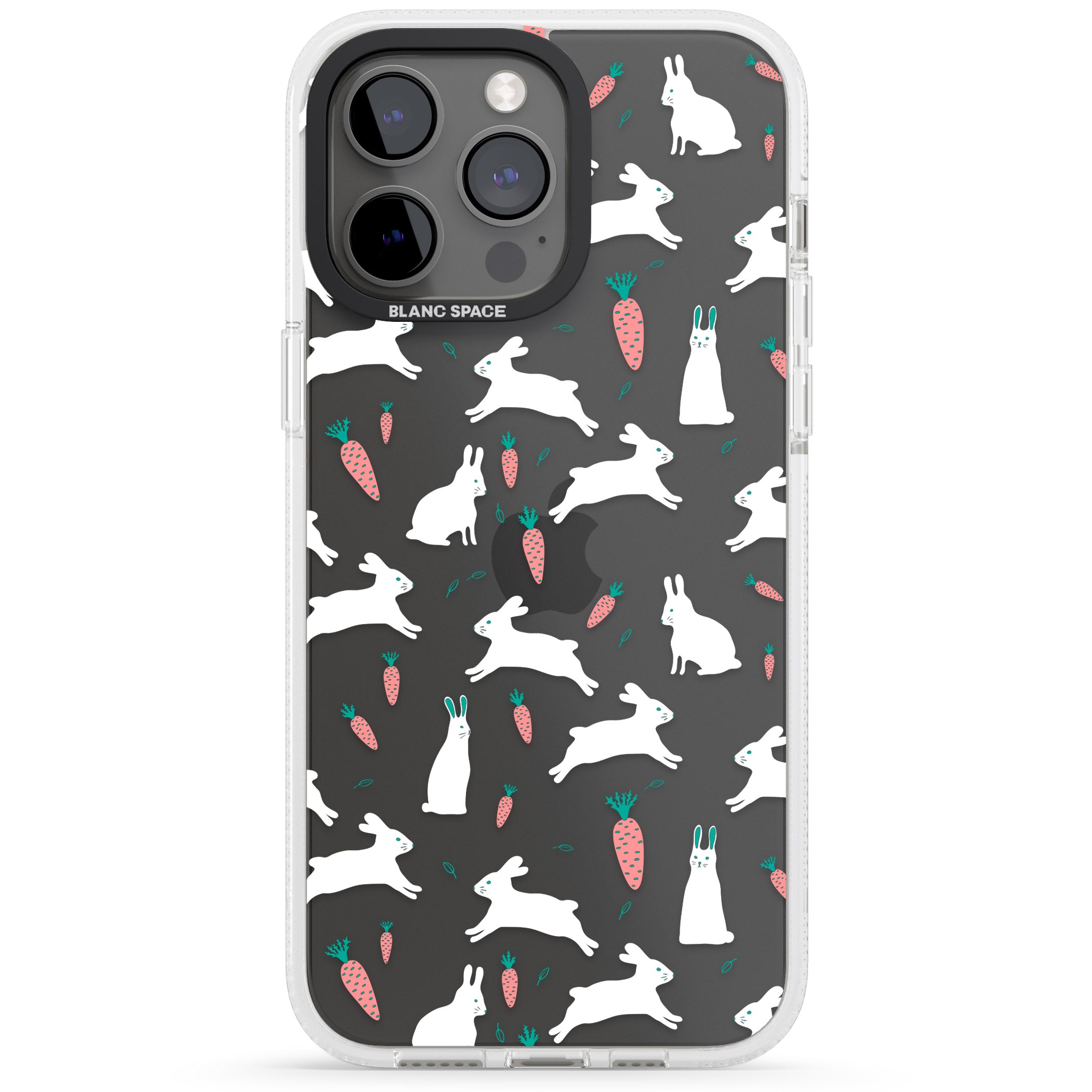 White Bunnies and Carrots iPhone 15 Pro Max / 15 Pro / 14 Pro Max / 14 Pro / 13 Pro Clear Case Impact Air - Blanc Space