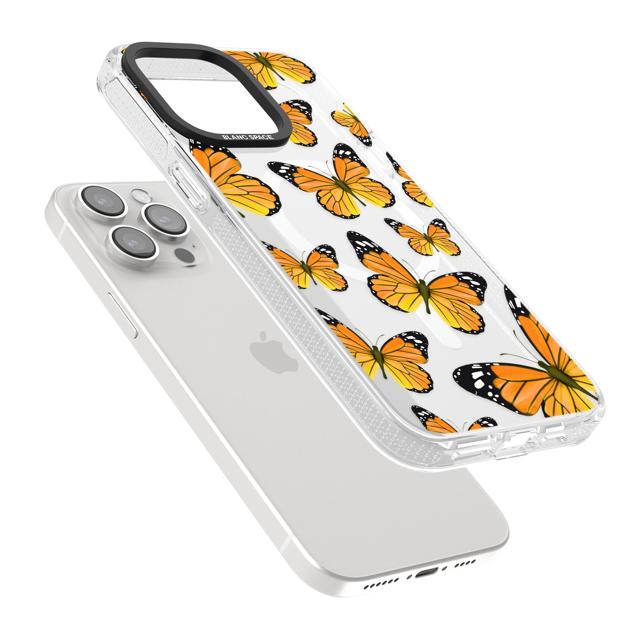 Sun-Yellow Butterflies iPhone 15 Pro Max / 15 Pro / 14 Pro Max / 14 Pro / 13 Pro Clear Case Impact Air - Blanc Space