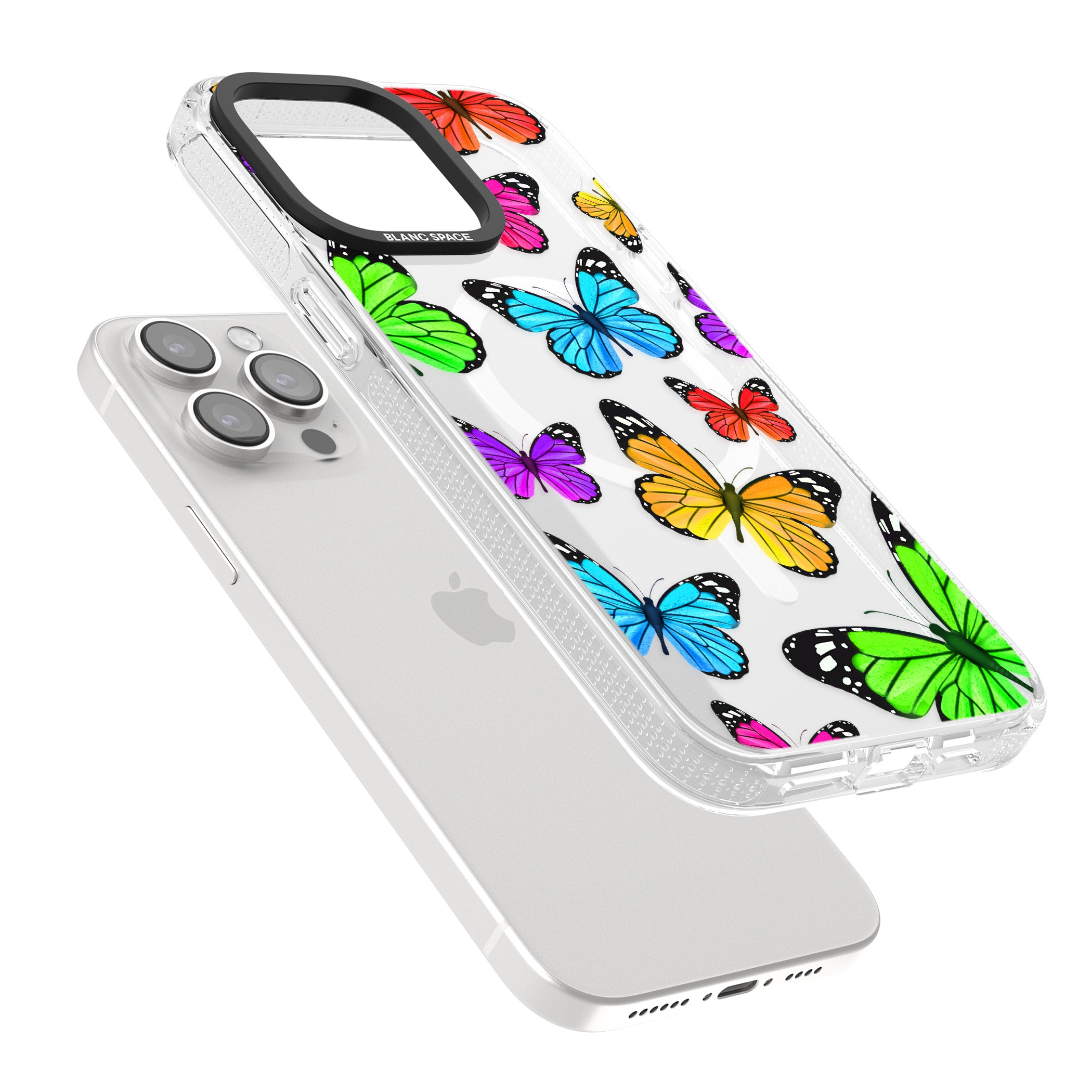 Vibrant Butterflies iPhone 15 Pro Max / 15 Pro / 14 Pro Max / 14 Pro / 13 Pro Clear Case Impact Air - Blanc Space