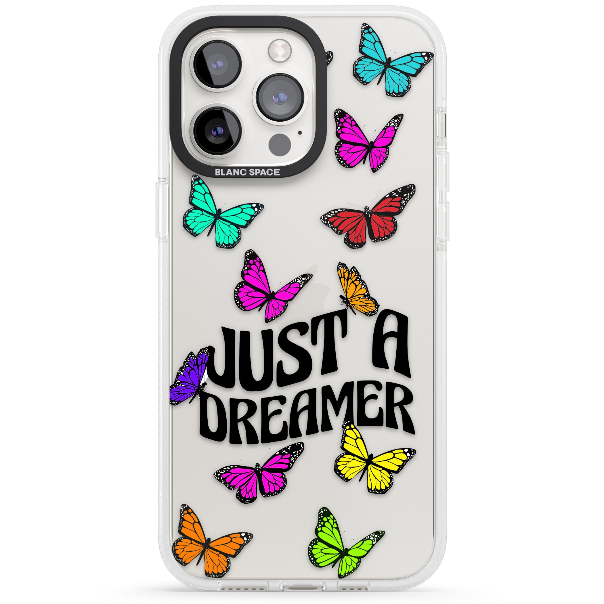 Just a Dreamer Butterfly iPhone 15 Pro Max / 15 Pro / 14 Pro Max / 14 Pro / 13 Pro Clear Case Impact Air - Blanc Space