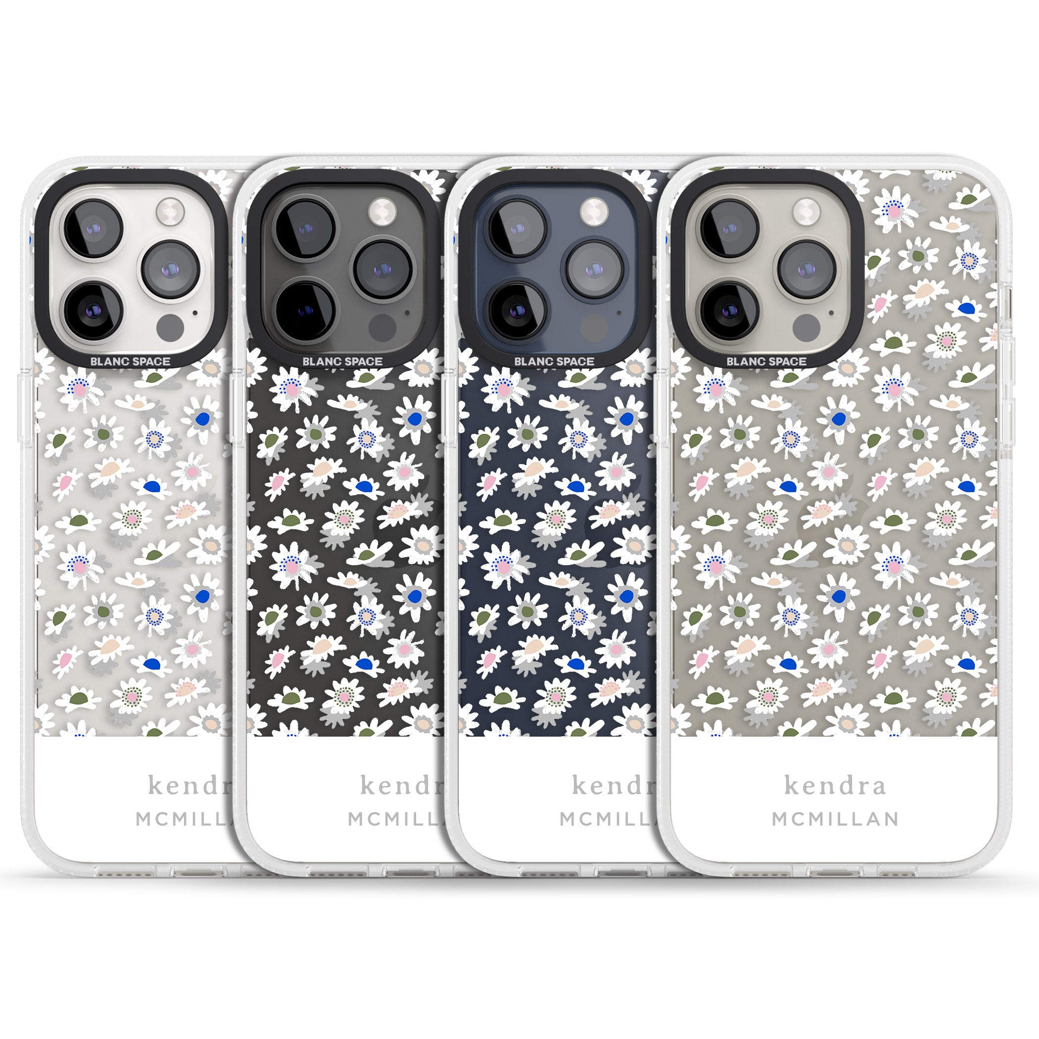 Personalised Grey & White Daisies Floral Design iPhone 15 Pro Max / 15 Pro / 14 Pro Max / 14 Pro / 13 Pro Clear Case Impact Air - Blanc Space