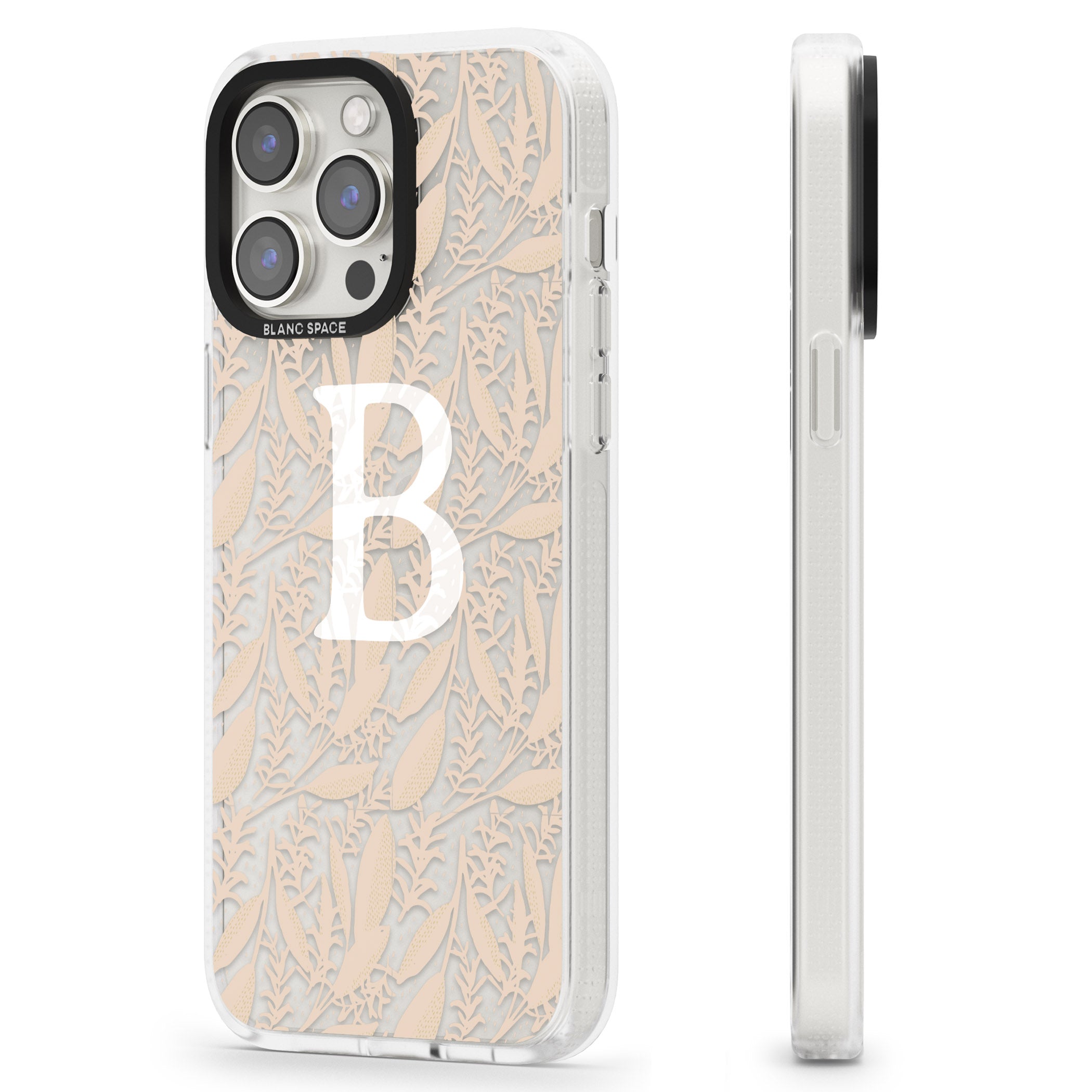 Personalised Subtle Monogram Abstract Floral iPhone 15 Pro Max / 15 Pro / 14 Pro Max / 14 Pro / 13 Pro Clear Case Impact Air - Blanc Space