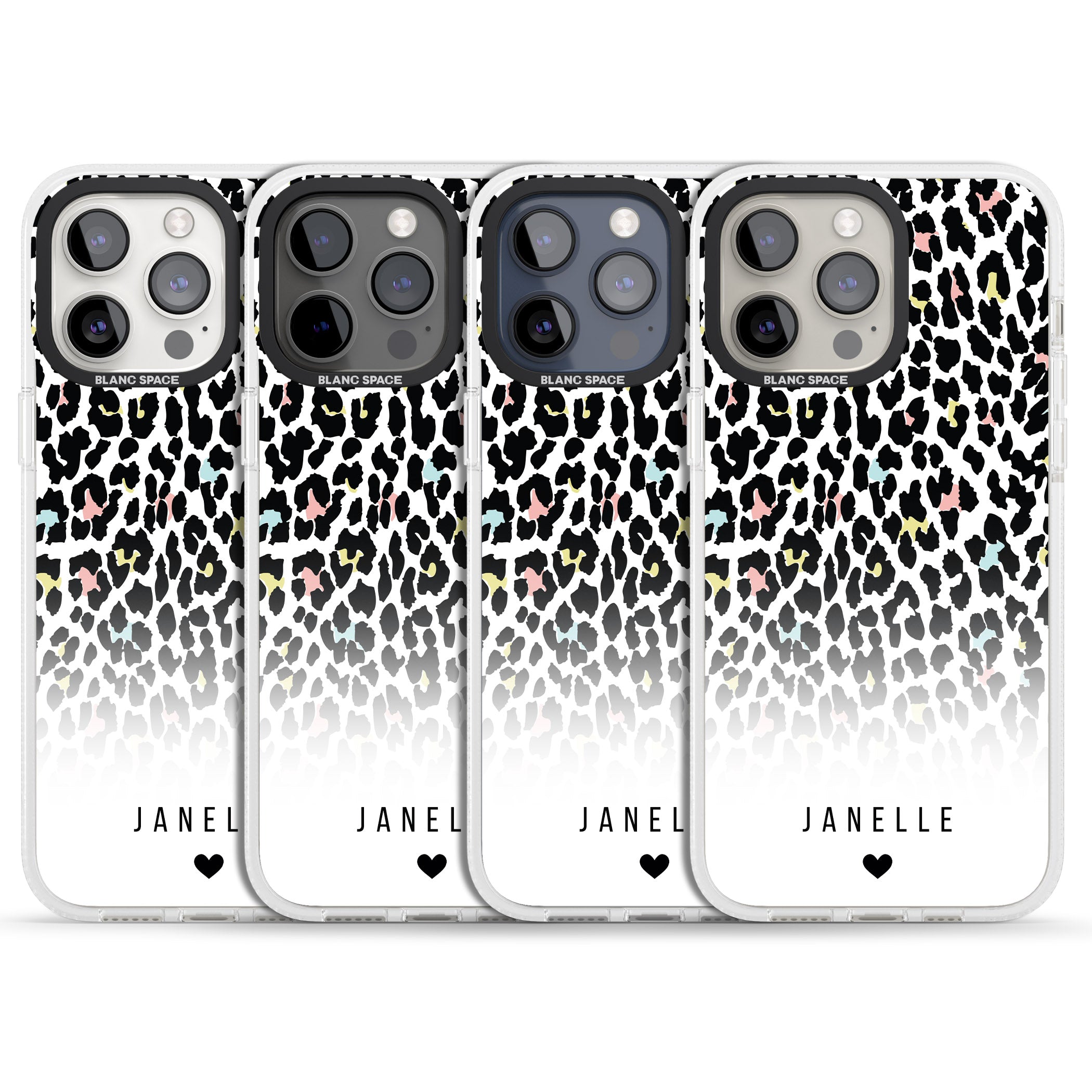 Personalised Pastel Leopard Spots iPhone 15 Pro Max / 15 Pro / 14 Pro Max / 14 Pro / 13 Pro Clear Case Impact Air - Blanc Space