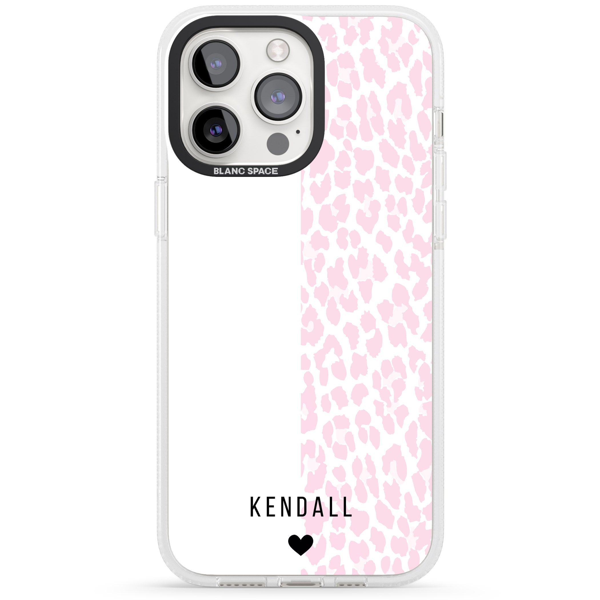 Personalised Pink & White Leopard Spots iPhone 15 Pro Max / 15 Pro / 14 Pro Max / 14 Pro / 13 Pro Clear Case Impact Air - Blanc Space