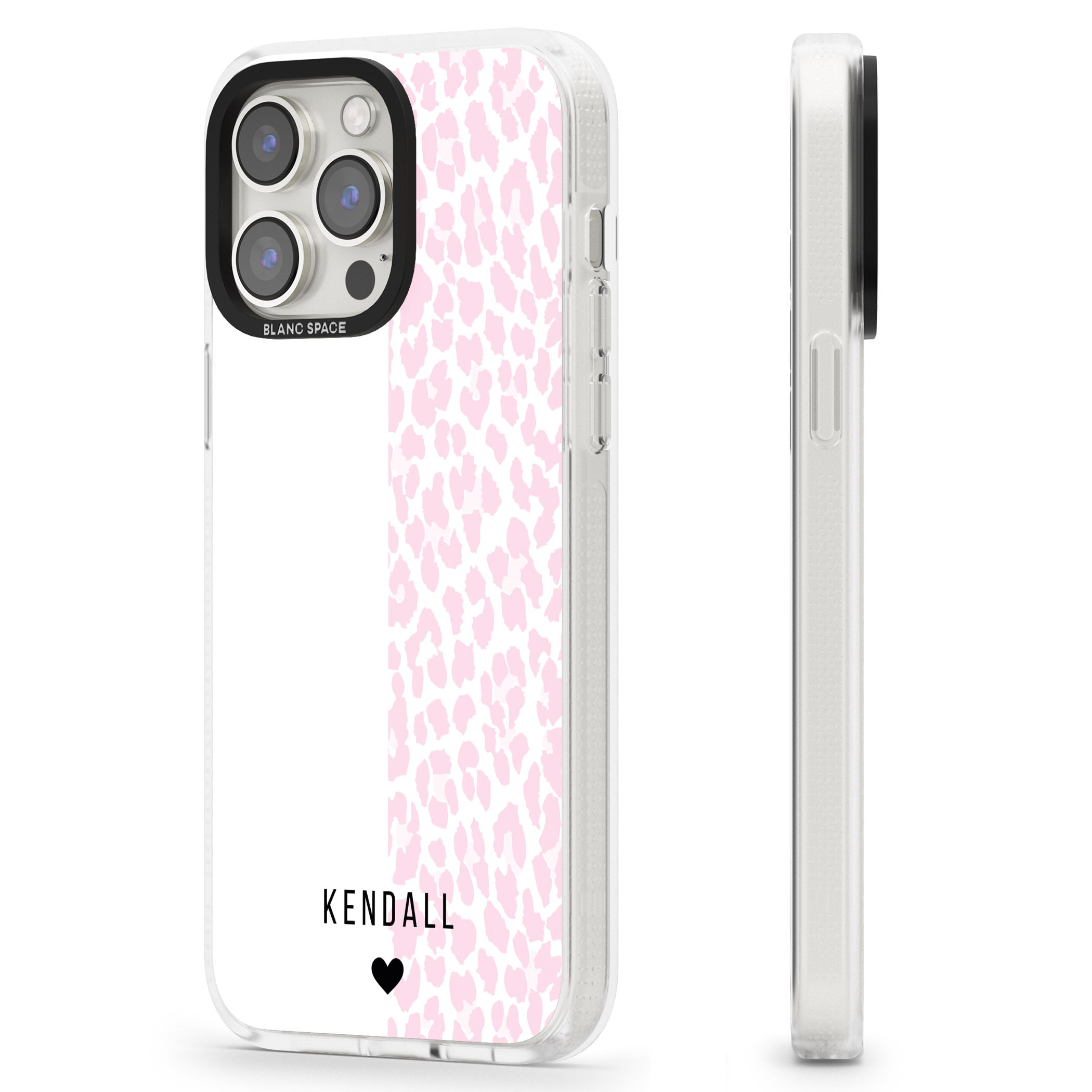 Personalised Pink & White Leopard Spots iPhone 15 Pro Max / 15 Pro / 14 Pro Max / 14 Pro / 13 Pro Clear Case Impact Air - Blanc Space