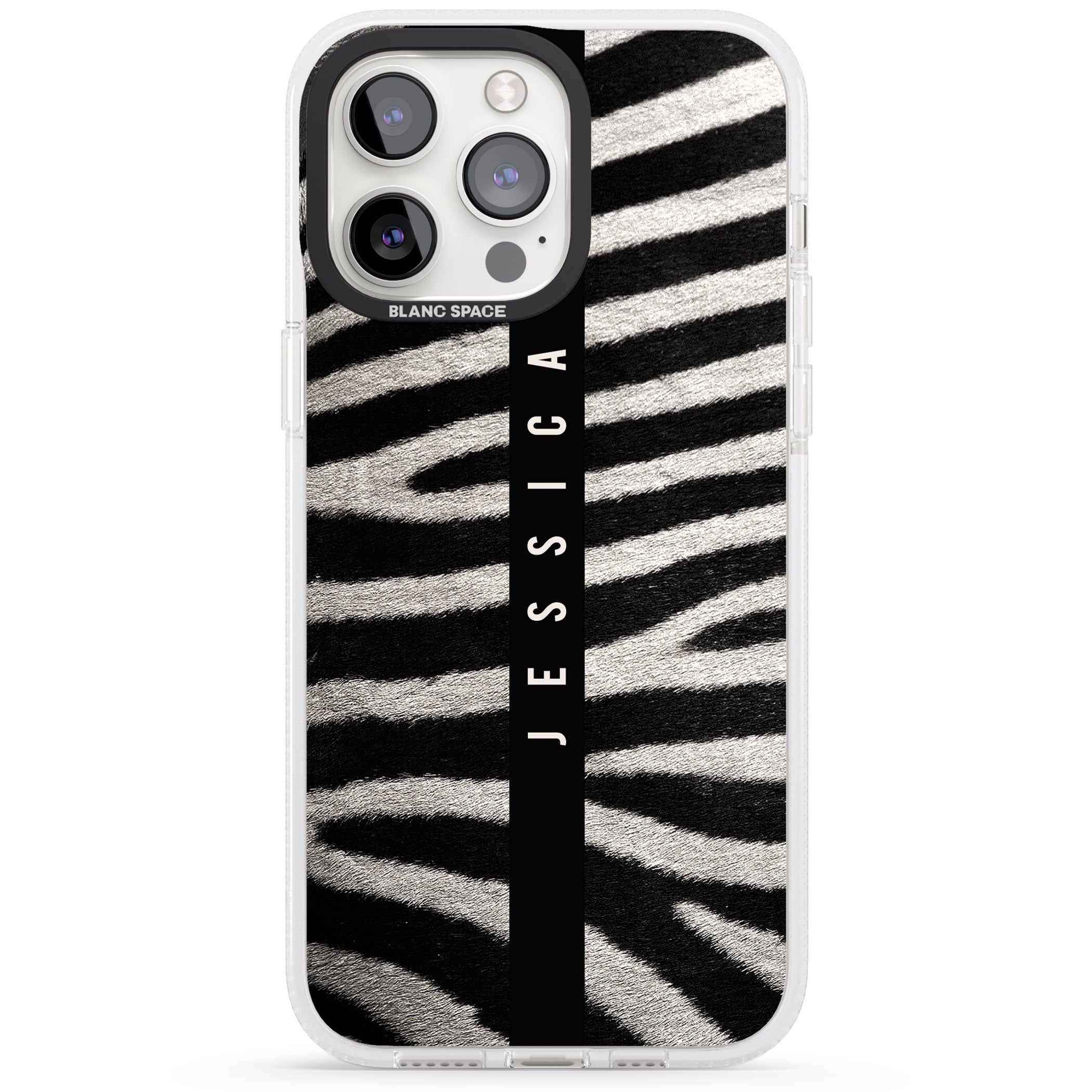 Personalised Zebra Print iPhone 15 Pro Max / 15 Pro / 14 Pro Max / 14 Pro / 13 Pro Clear Case Impact Air - Blanc Space