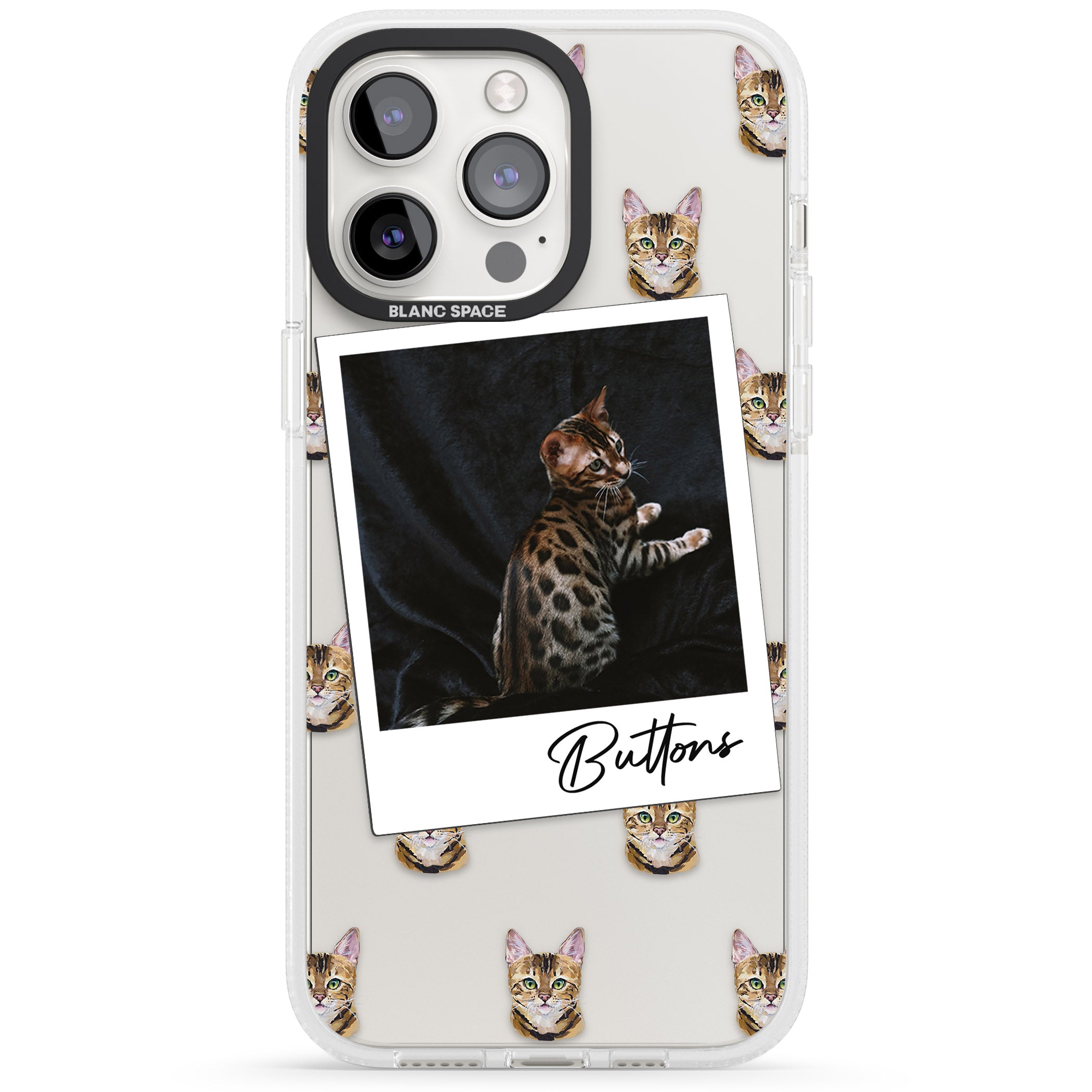 Personalised Bengal Cat Photo iPhone 15 Pro Max / 15 Pro / 14 Pro Max / 14 Pro / 13 Pro Clear Case Impact Air - Blanc Space