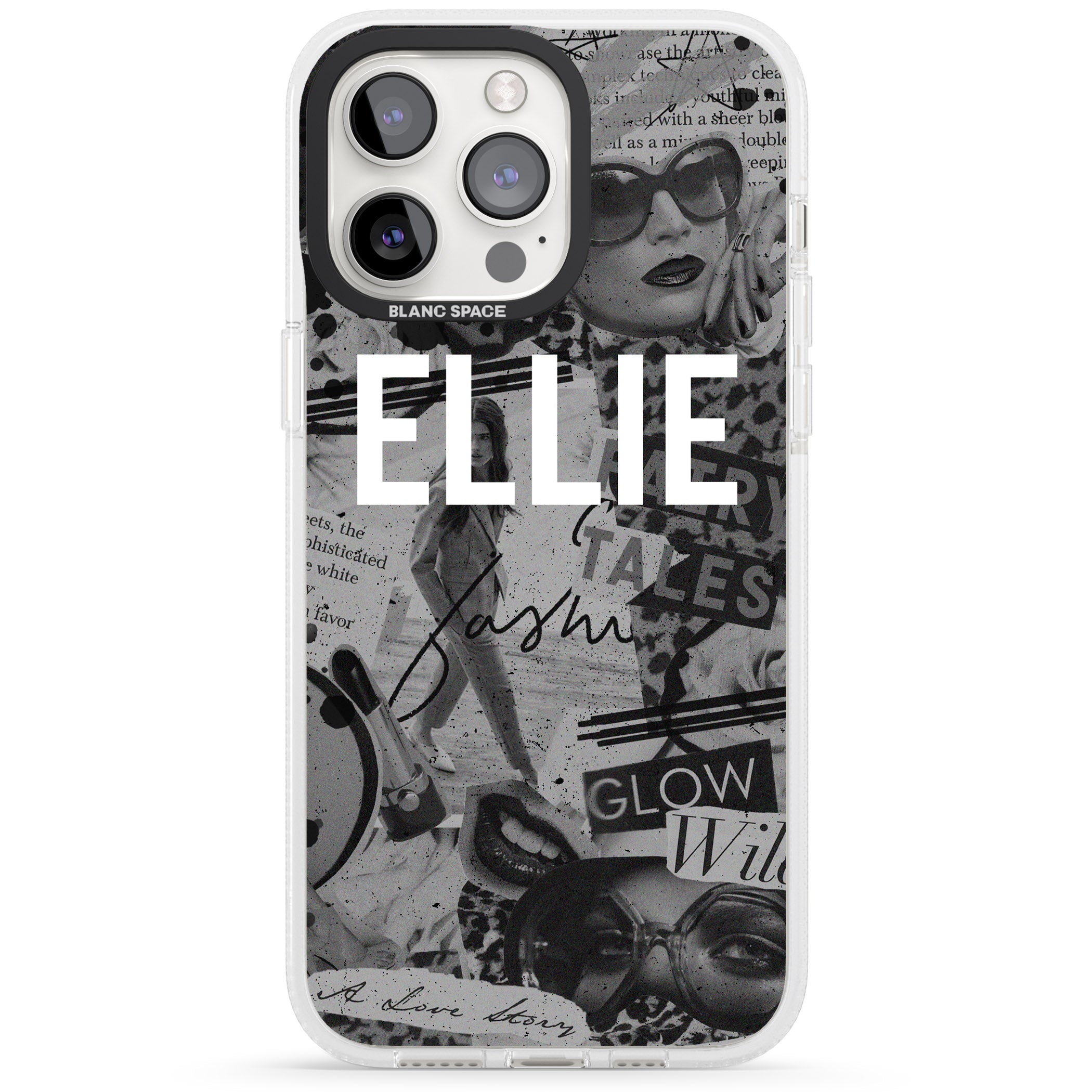 Personalised Grey Scale Fashion Collage iPhone 15 Pro Max / 15 Pro / 14 Pro Max / 14 Pro / 13 Pro Clear Case Impact Air - Blanc Space