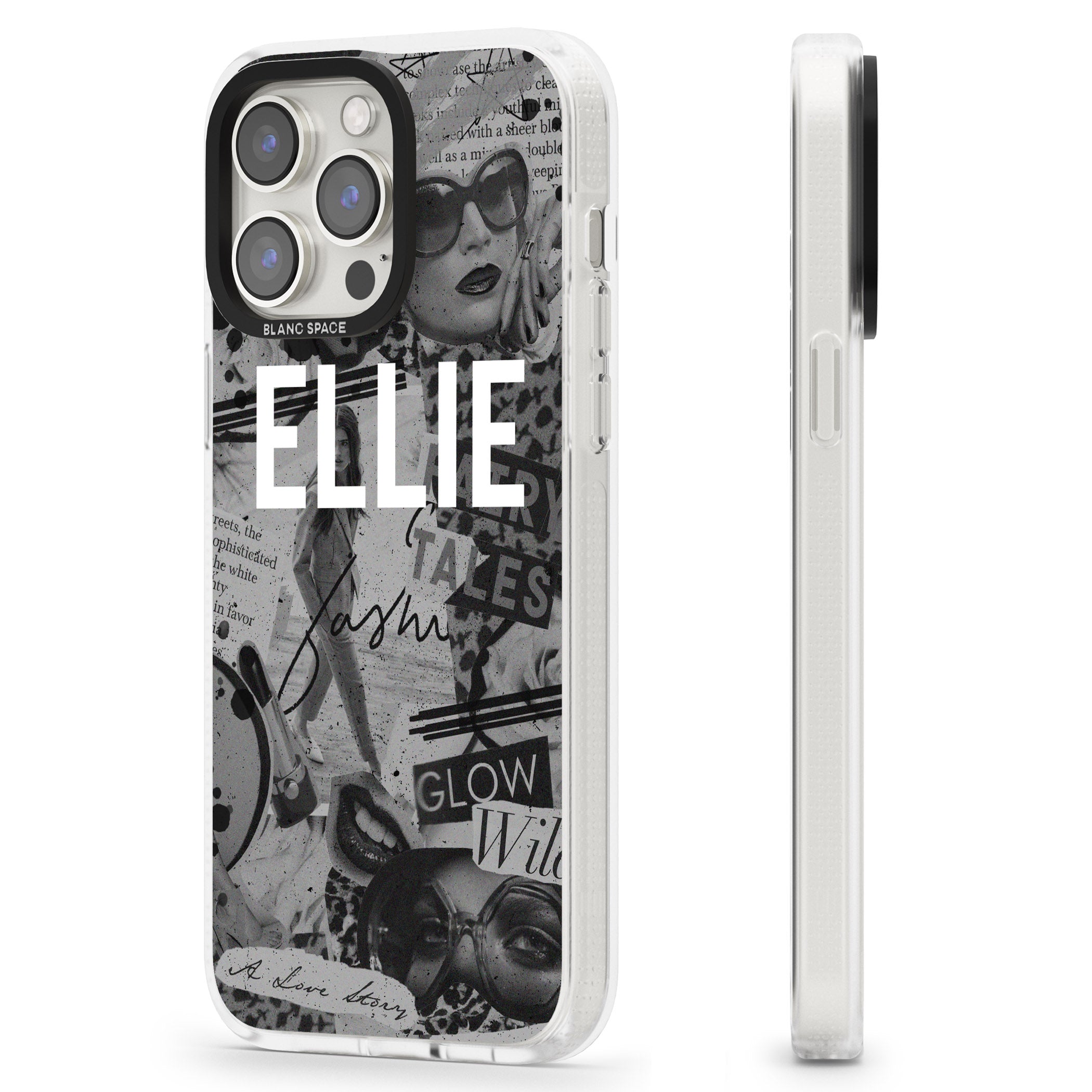 Personalised Grey Scale Fashion Collage iPhone 15 Pro Max / 15 Pro / 14 Pro Max / 14 Pro / 13 Pro Clear Case Impact Air - Blanc Space