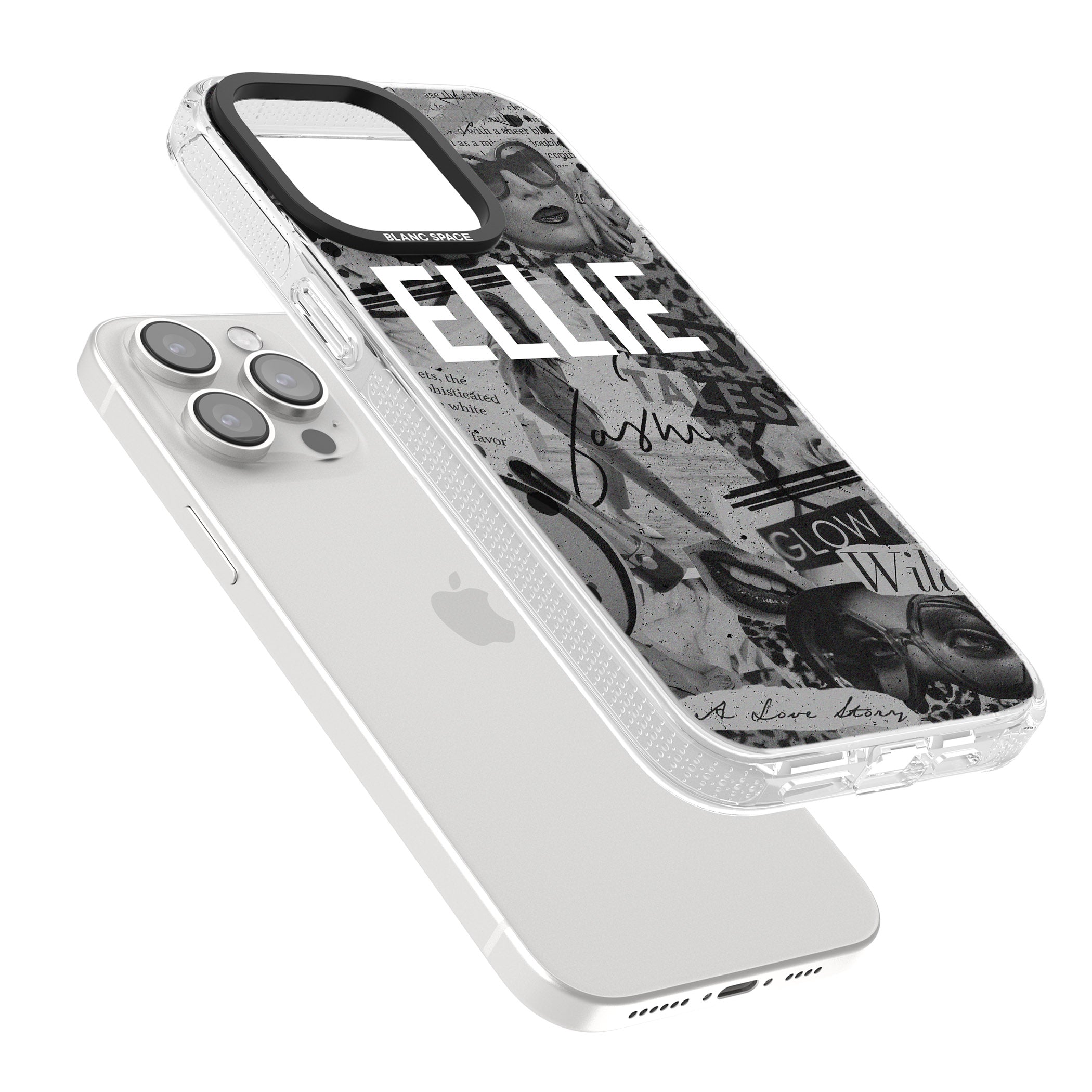 Personalised Grey Scale Fashion Collage iPhone 15 Pro Max / 15 Pro / 14 Pro Max / 14 Pro / 13 Pro Clear Case Impact Air - Blanc Space