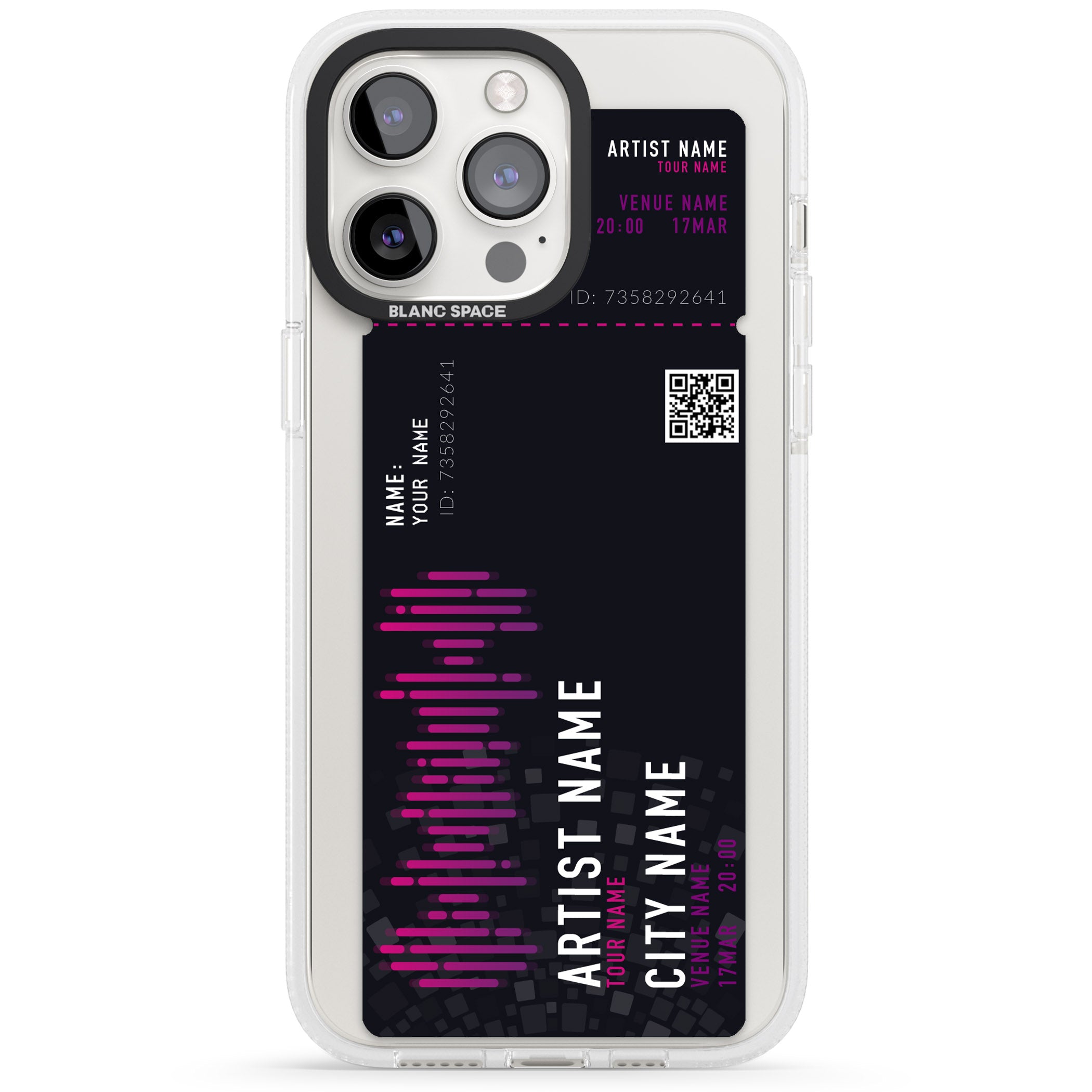 Personalised Concert Ticket iPhone 15 Pro Max / 15 Pro / 14 Pro Max / 14 Pro / 13 Pro Clear Case Impact Air - Blanc Space