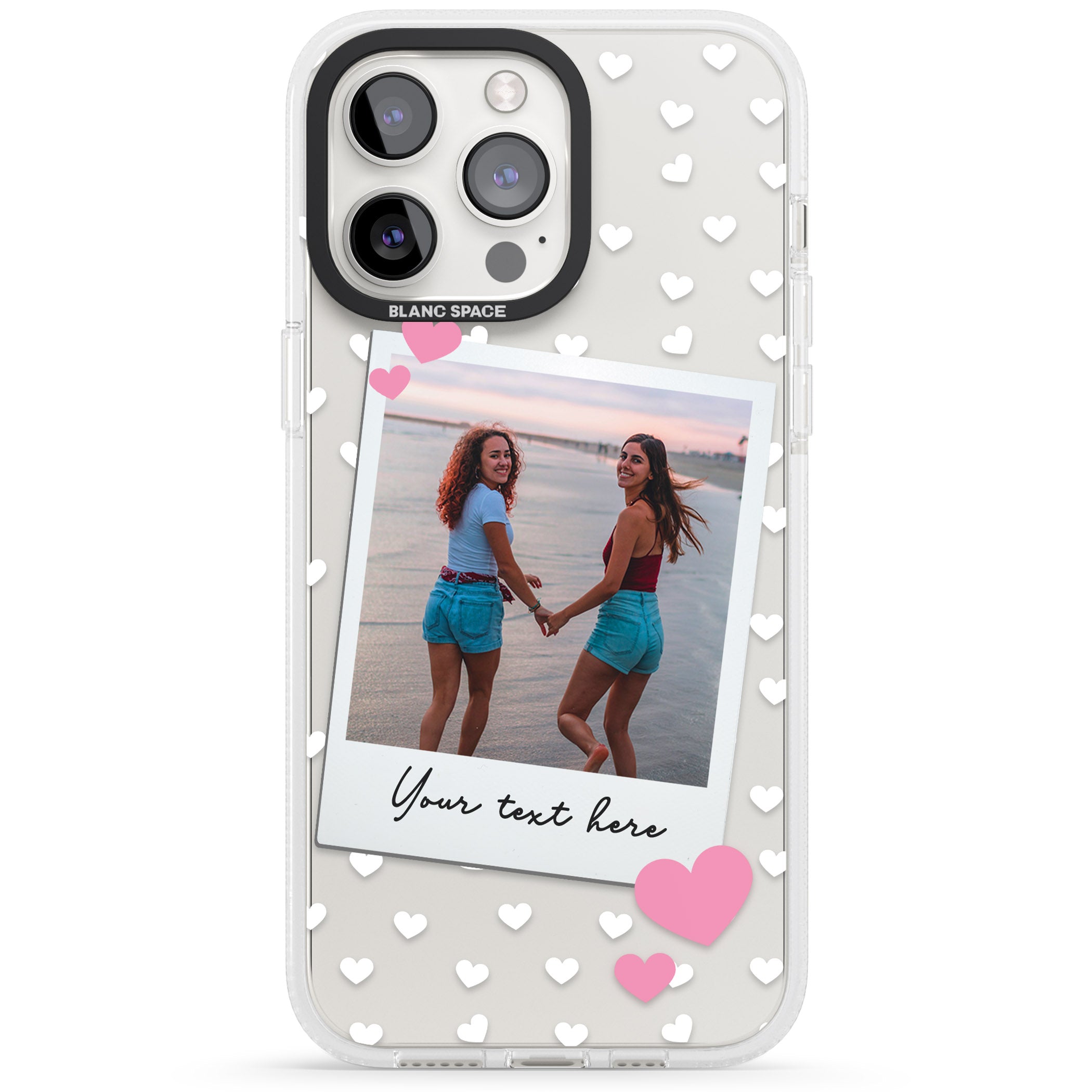 Personalised Instant Film & Hearts Photo iPhone 15 Pro Max / 15 Pro / 14 Pro Max / 14 Pro / 13 Pro Clear Case Impact Air - Blanc Space