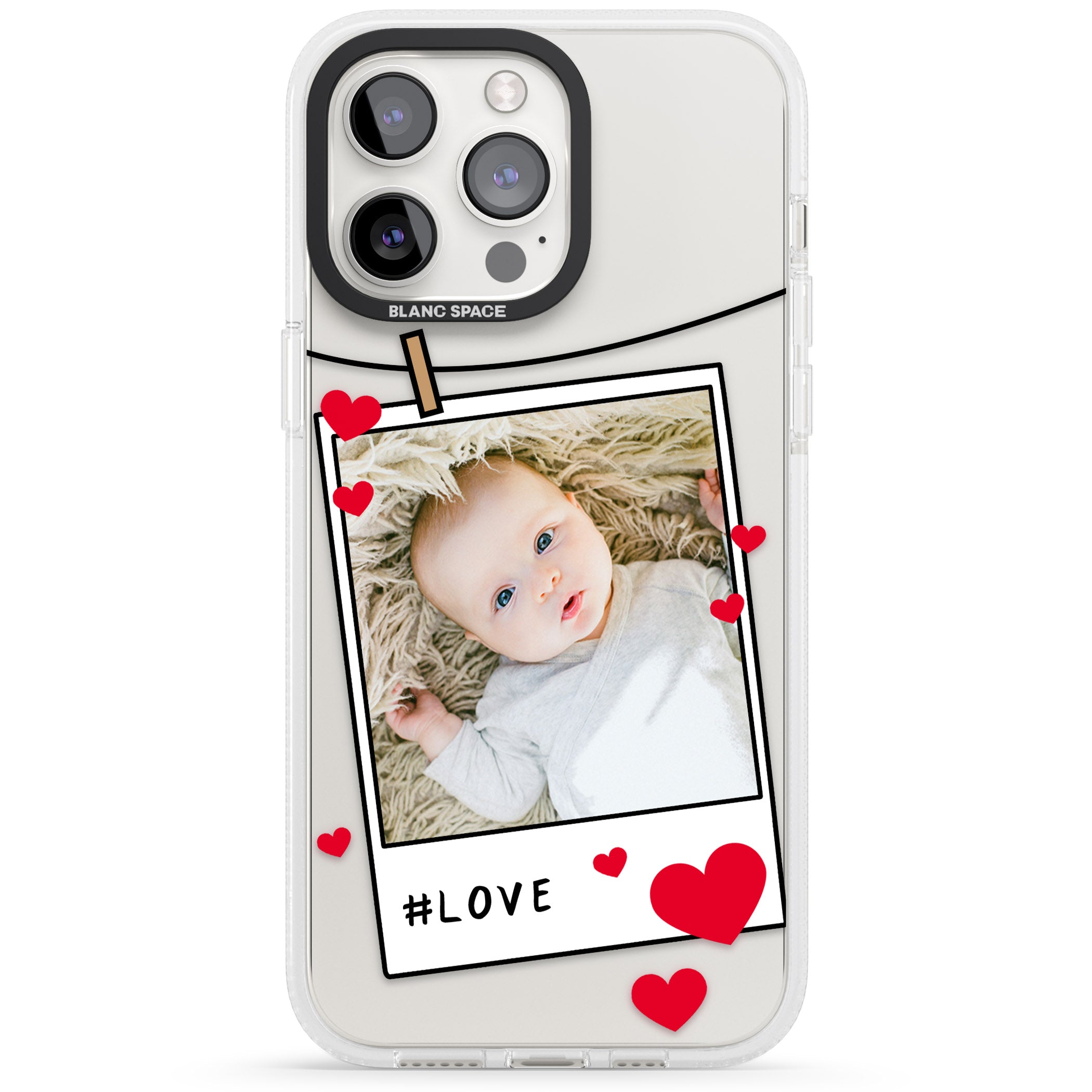 Personalised Love Instant Film Photo iPhone 15 Pro Max / 15 Pro / 14 Pro Max / 14 Pro / 13 Pro Clear Case Impact Air - Blanc Space