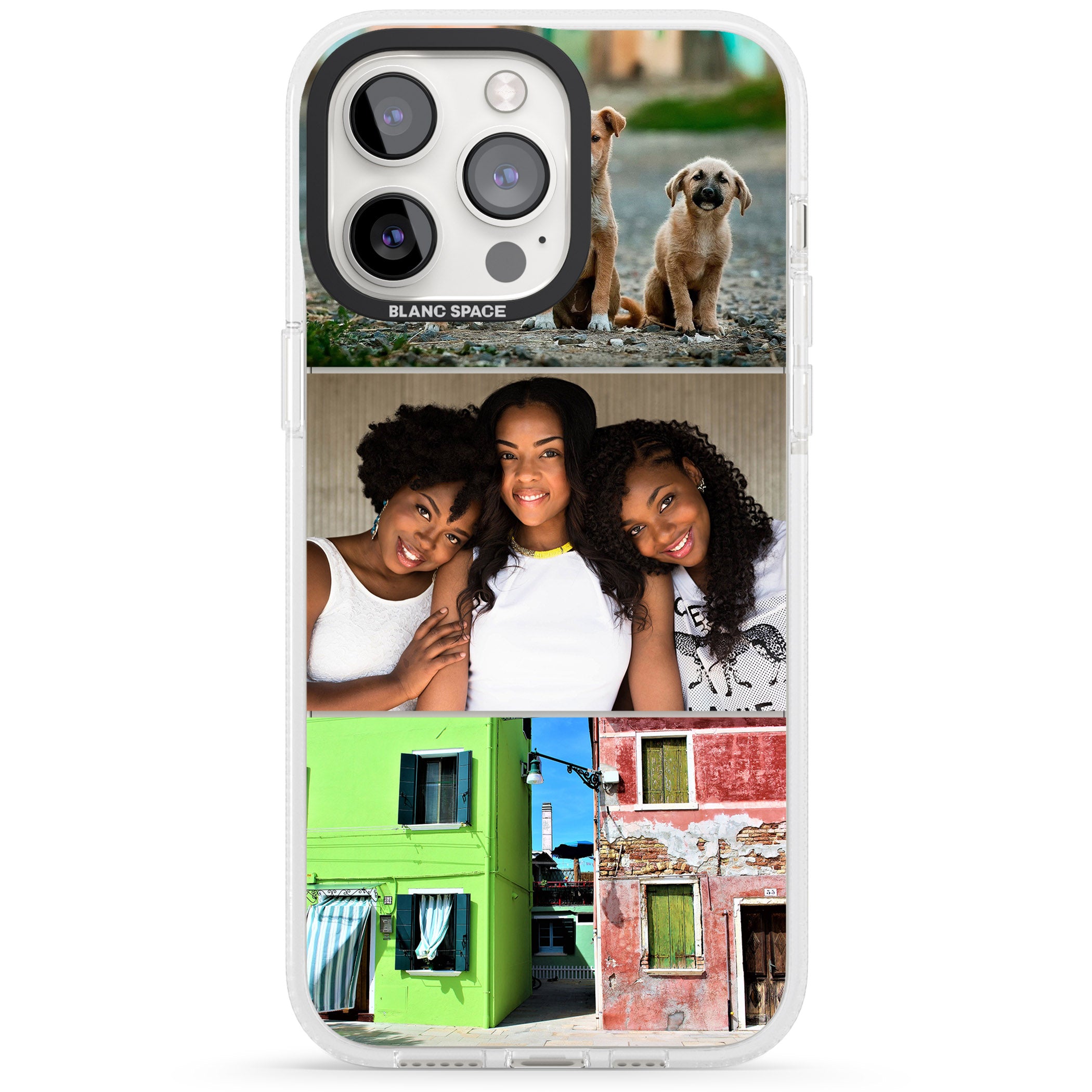 Personalised 3 Photo Grid iPhone 15 Pro Max / 15 Pro / 14 Pro Max / 14 Pro / 13 Pro Clear Case Impact Air - Blanc Space