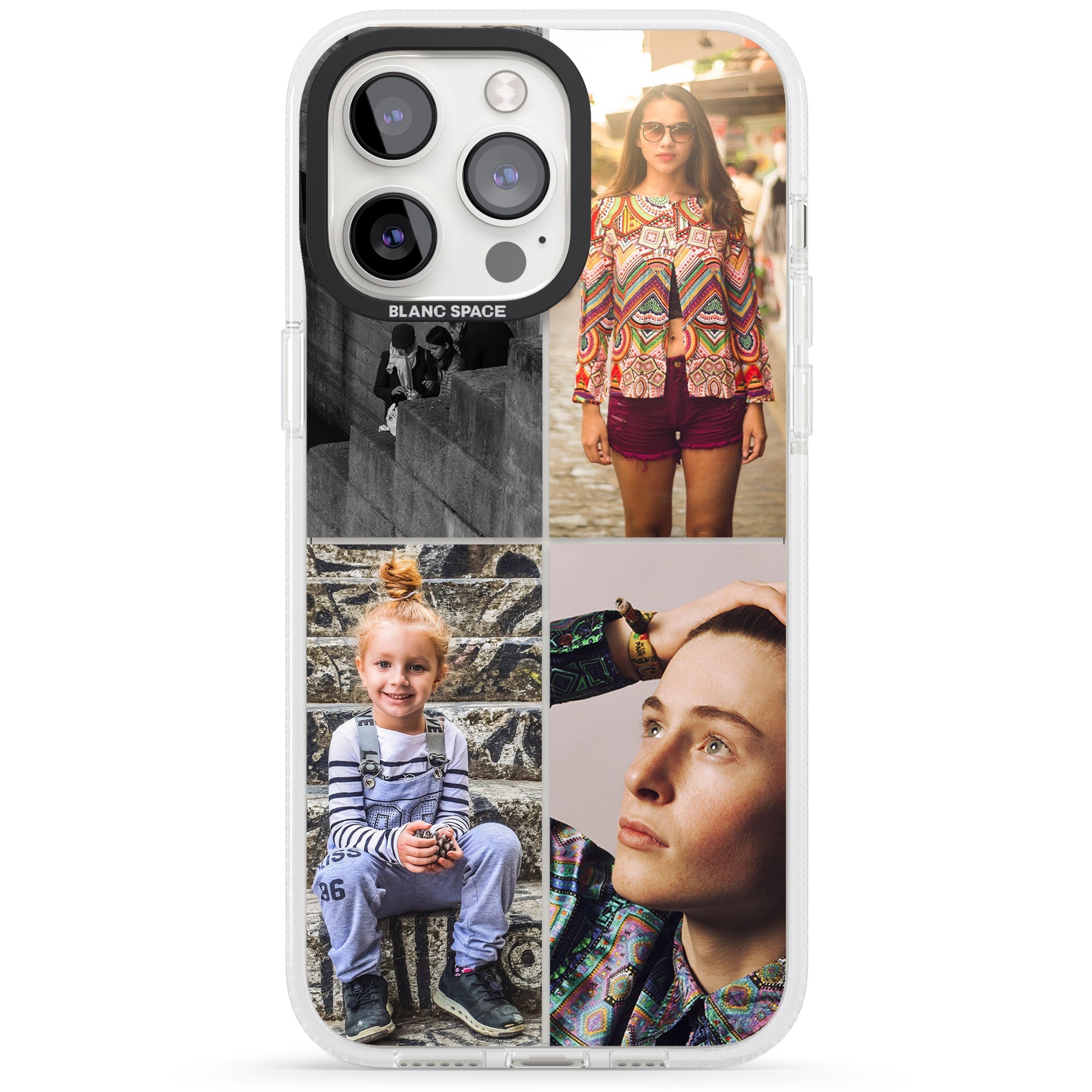 Personalised 4 Photo Grid iPhone 15 Pro Max / 15 Pro / 14 Pro Max / 14 Pro / 13 Pro Clear Case Impact Air - Blanc Space