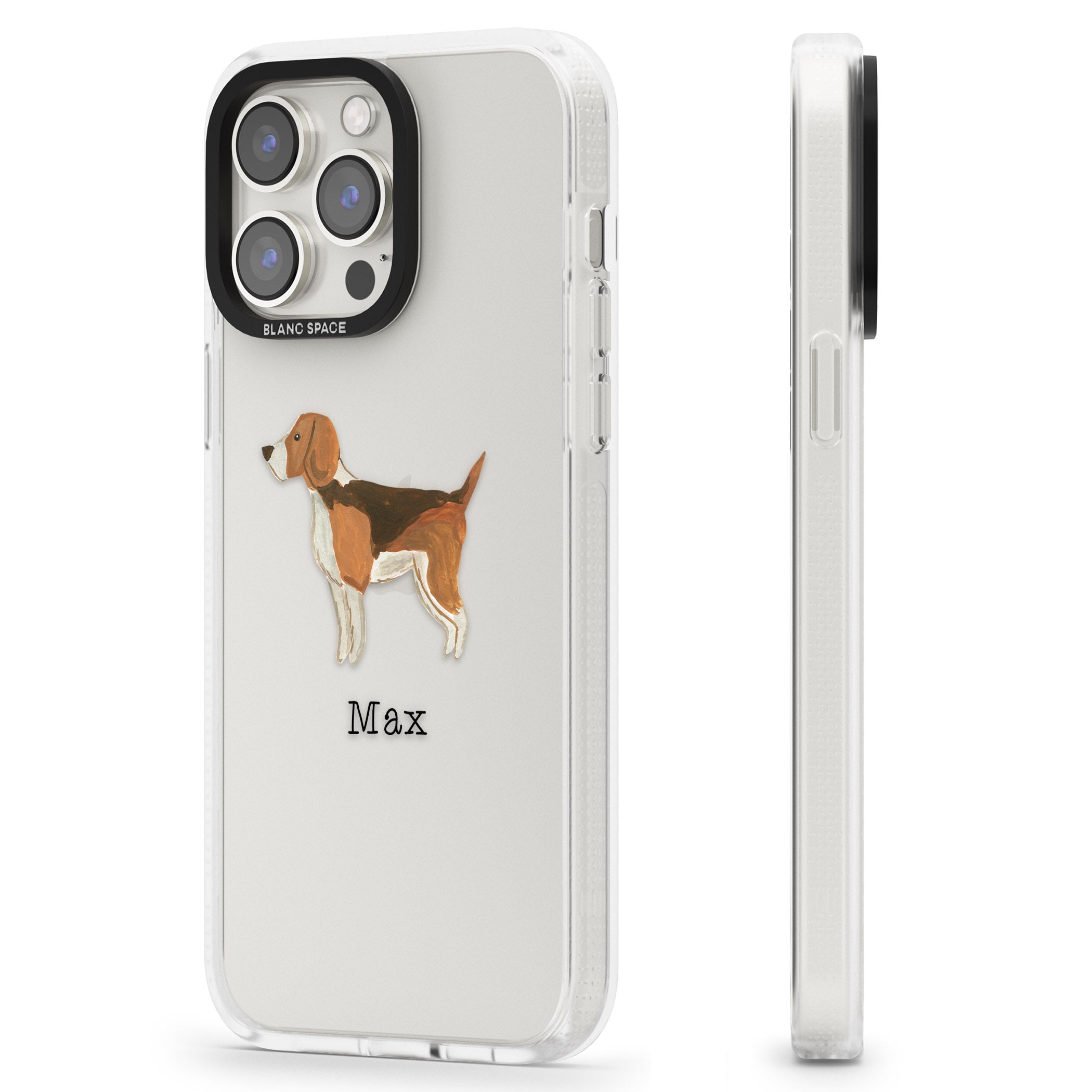 Personalised Hand Painted Beagle iPhone 15 Pro Max / 15 Pro / 14 Pro Max / 14 Pro / 13 Pro Clear Case Impact Air - Blanc Space