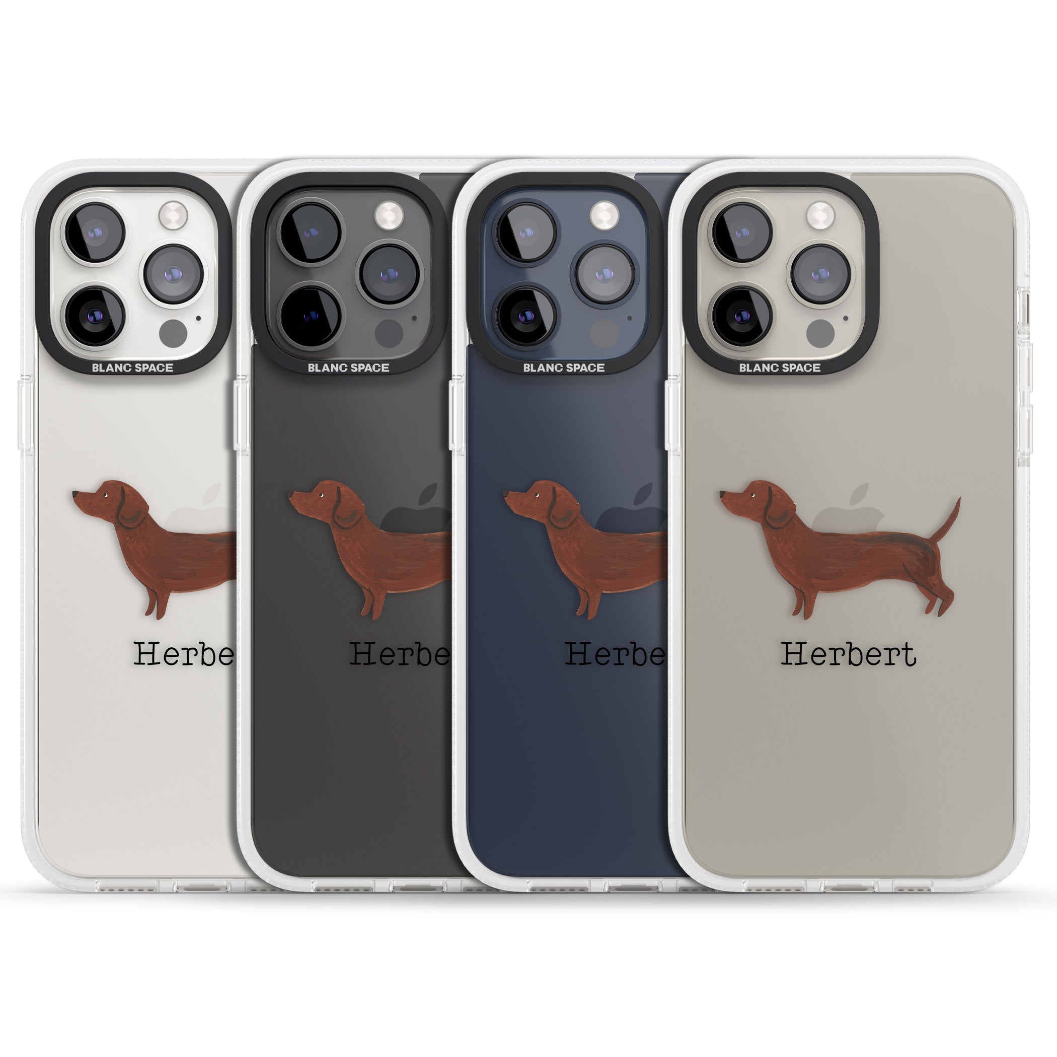 Personalised Hand Painted Sausage Dog iPhone 15 Pro Max / 15 Pro / 14 Pro Max / 14 Pro / 13 Pro Clear Case Impact Air - Blanc Space