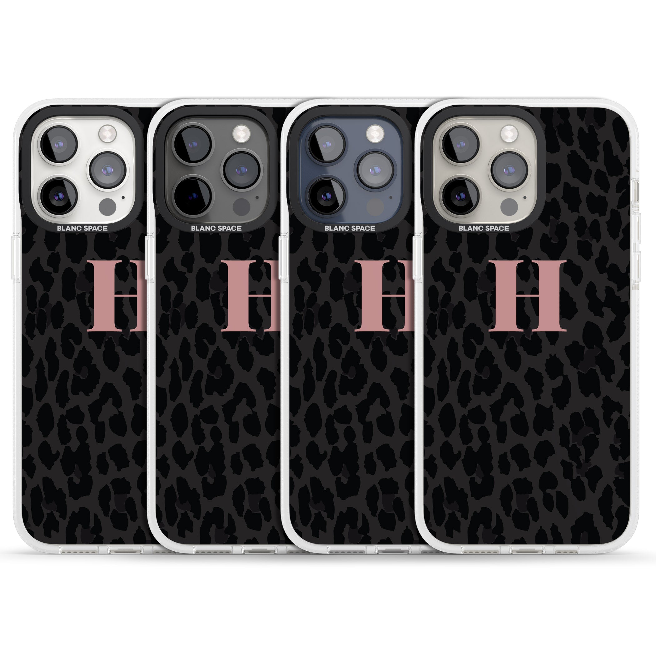 Personalised Small Pink Leopard Monogram iPhone 15 Pro Max / 15 Pro / 14 Pro Max / 14 Pro / 13 Pro Clear Case Impact Air - Blanc Space