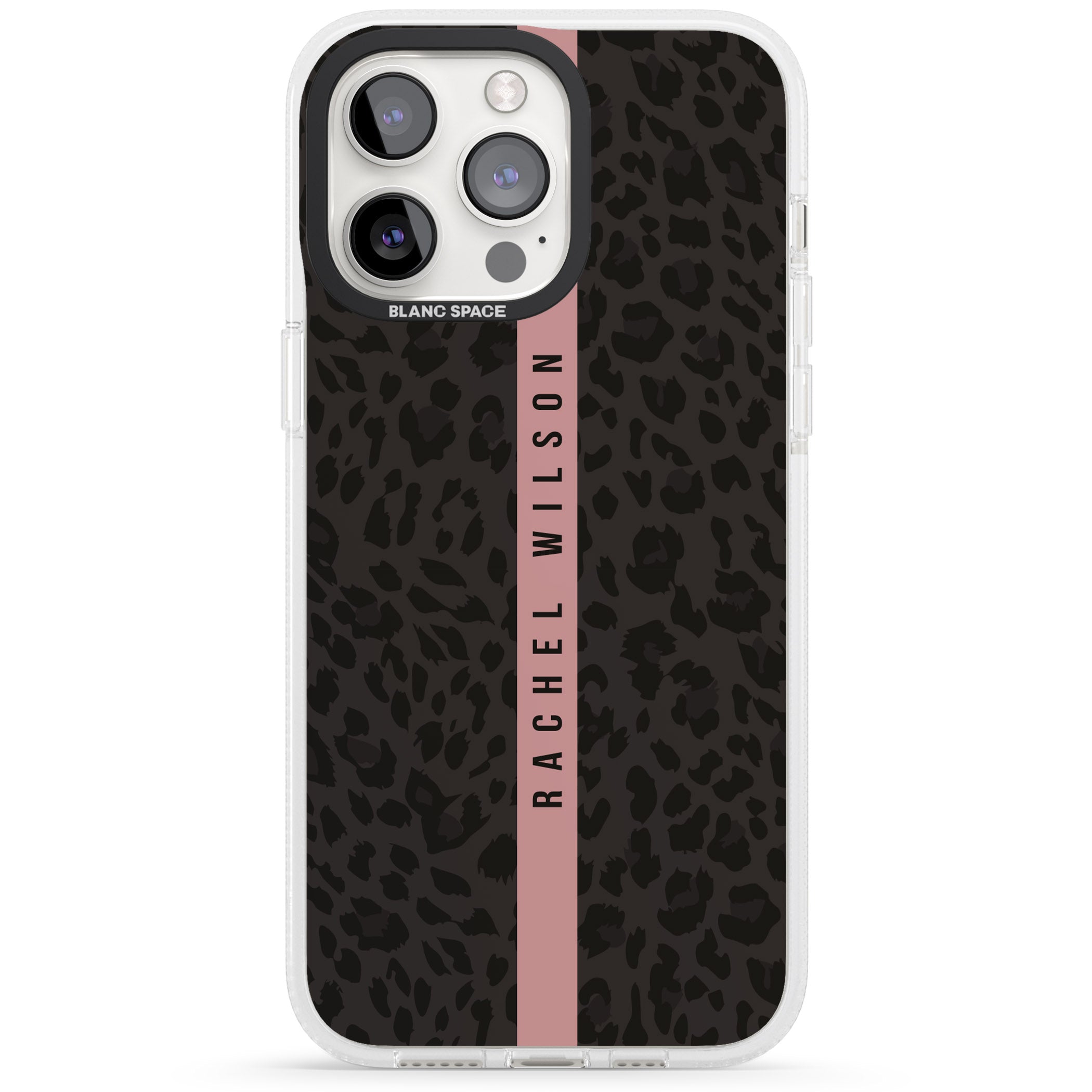 Personalised Pink Stripe Leopard Pattern iPhone 15 Pro Max / 15 Pro / 14 Pro Max / 14 Pro / 13 Pro Clear Case Impact Air - Blanc Space
