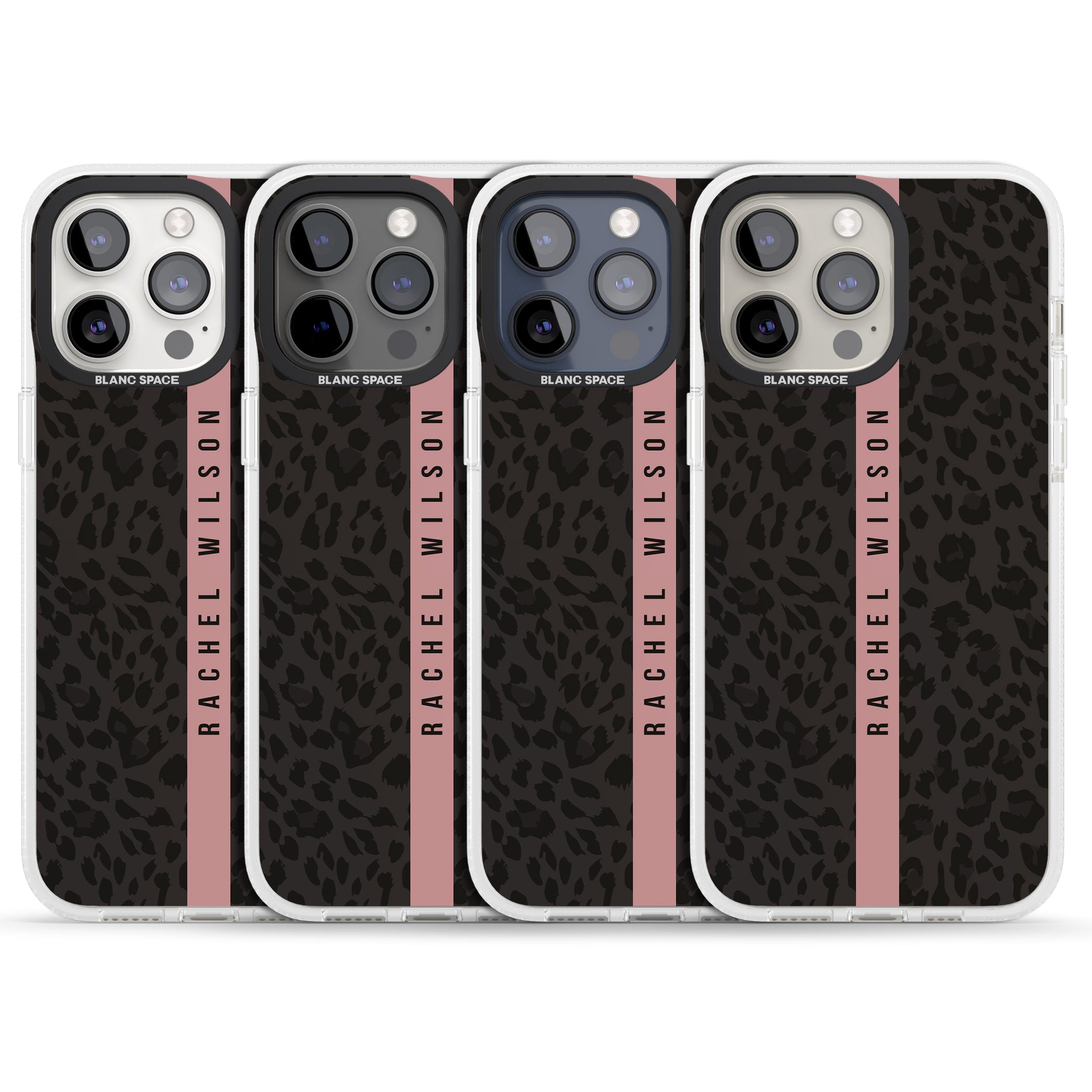 Personalised Pink Stripe Leopard Pattern iPhone 15 Pro Max / 15 Pro / 14 Pro Max / 14 Pro / 13 Pro Clear Case Impact Air - Blanc Space