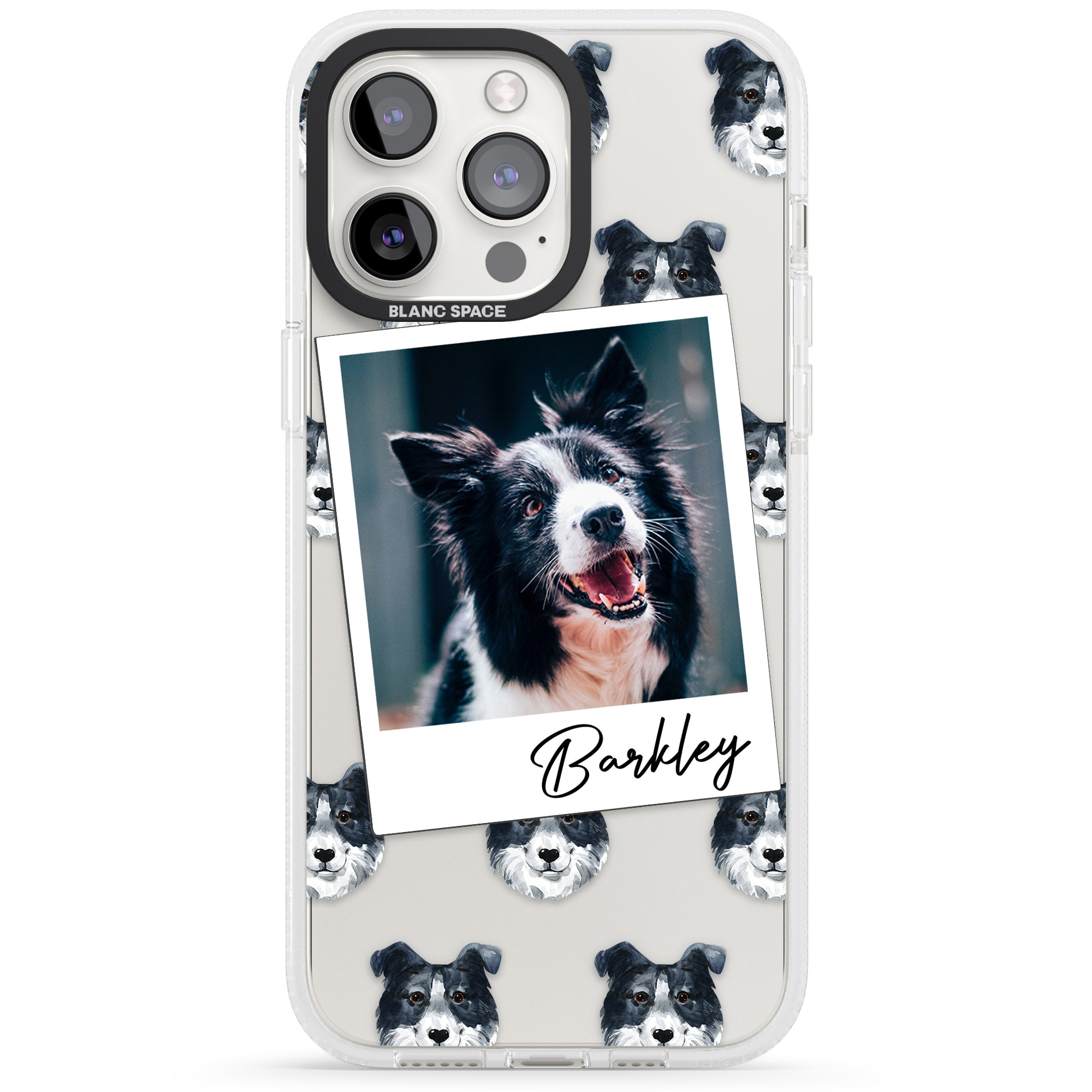 Personalised Border Collie - Dog Photo iPhone 15 Pro Max / 15 Pro / 14 Pro Max / 14 Pro / 13 Pro Clear Case Impact Air - Blanc Space