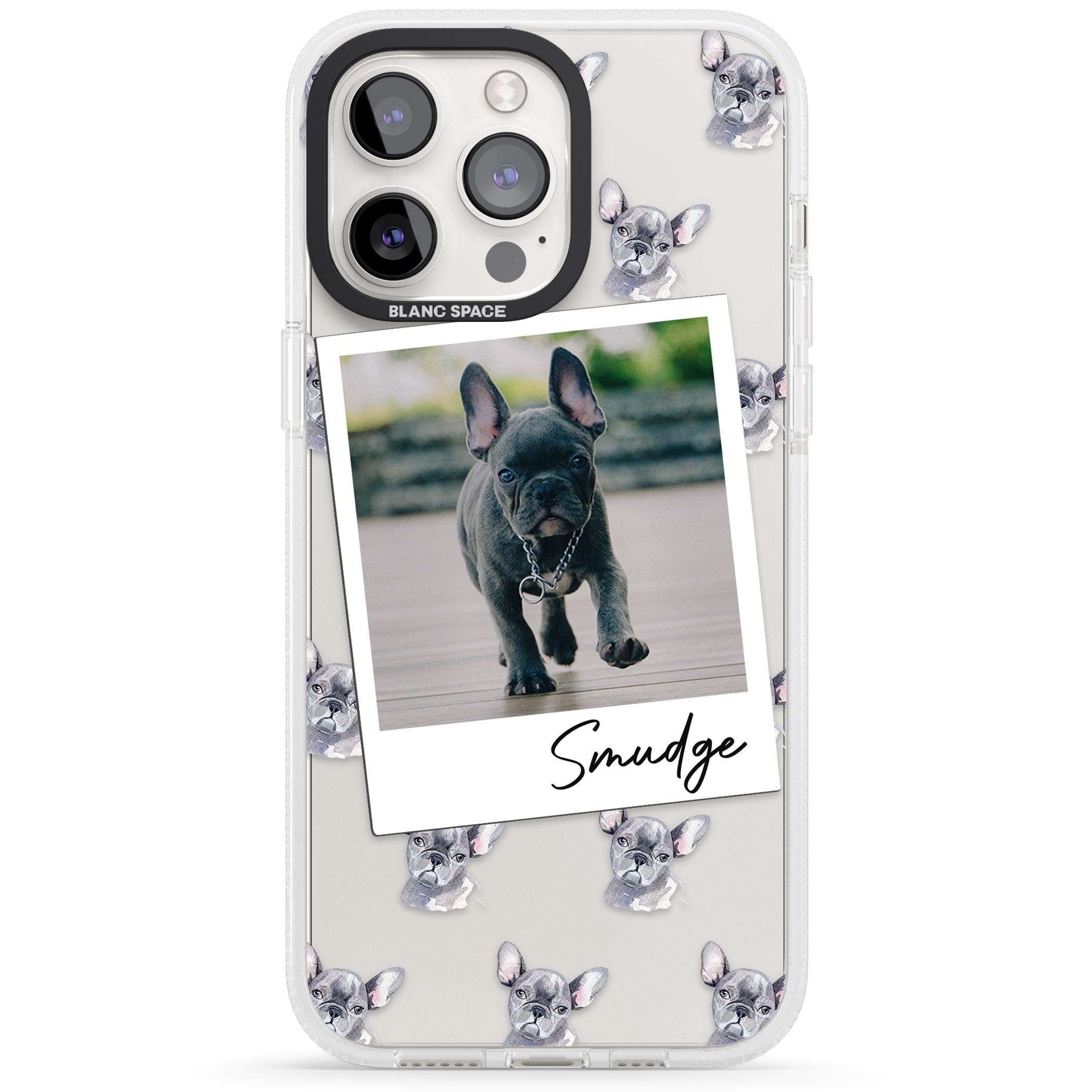 Personalised French Bulldog, Grey - Dog Photo iPhone 15 Pro Max / 15 Pro / 14 Pro Max / 14 Pro / 13 Pro Clear Case Impact Air - Blanc Space