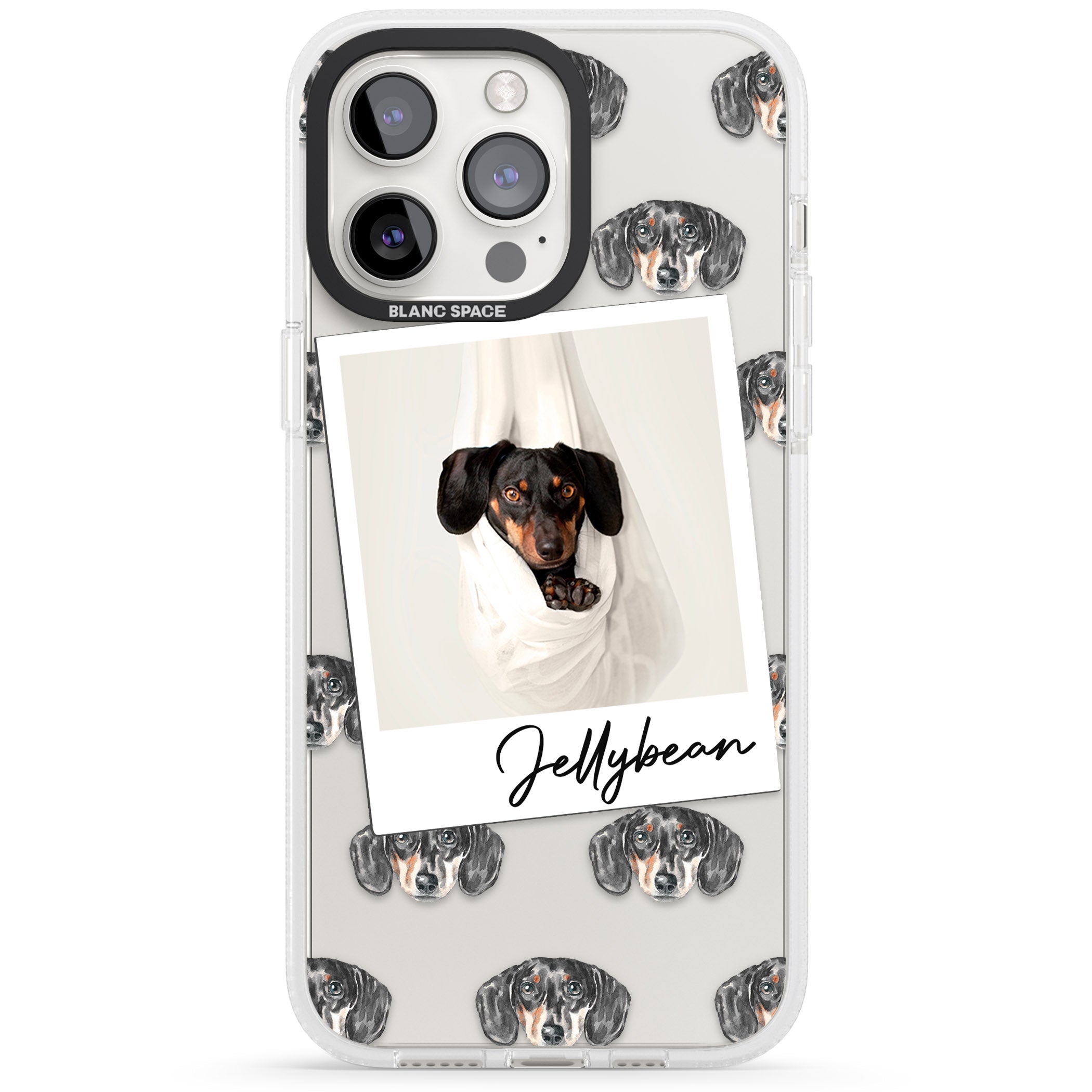 Personalised Dachshund, Black- Dog Photo iPhone 15 Pro Max / 15 Pro / 14 Pro Max / 14 Pro / 13 Pro Clear Case Impact Air - Blanc Space