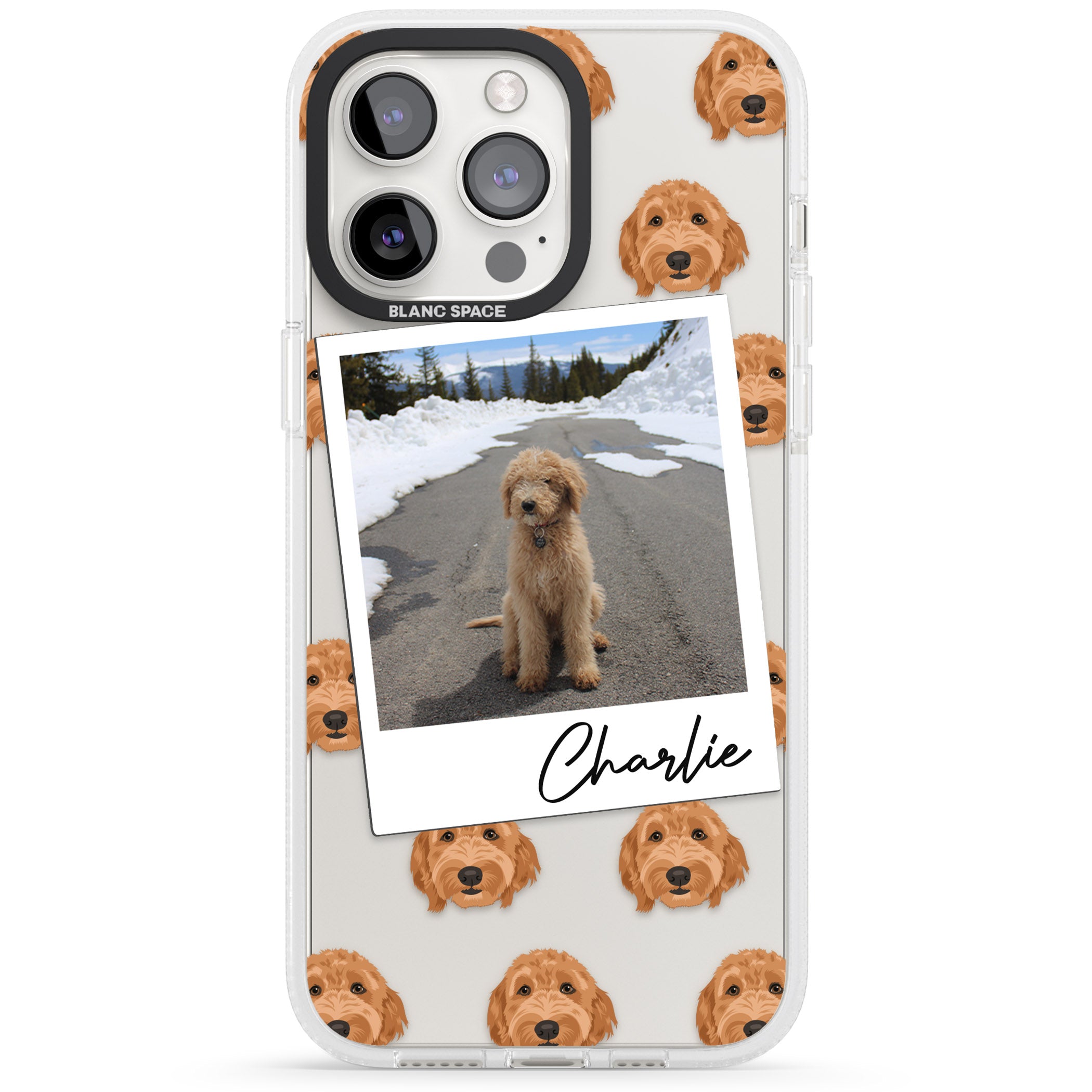 Personalised Personalised Golden Doodle - Dog Photo iPhone 15 Pro Max / 15 Pro / 14 Pro Max / 14 Pro / 13 Pro Clear Case Impact Air - Blanc Space