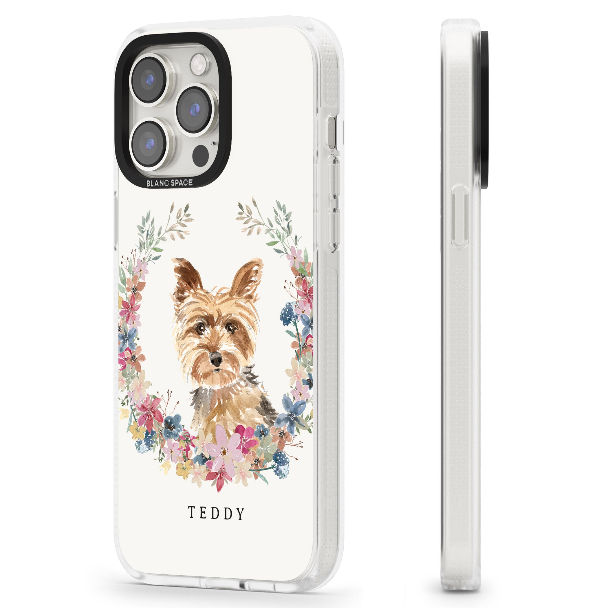 Personalised Yorkshire Terrier - Watercolour Dog Portrait iPhone 15 Pro Max / 15 Pro / 14 Pro Max / 14 Pro / 13 Pro Clear Case Impact Air - Blanc Space