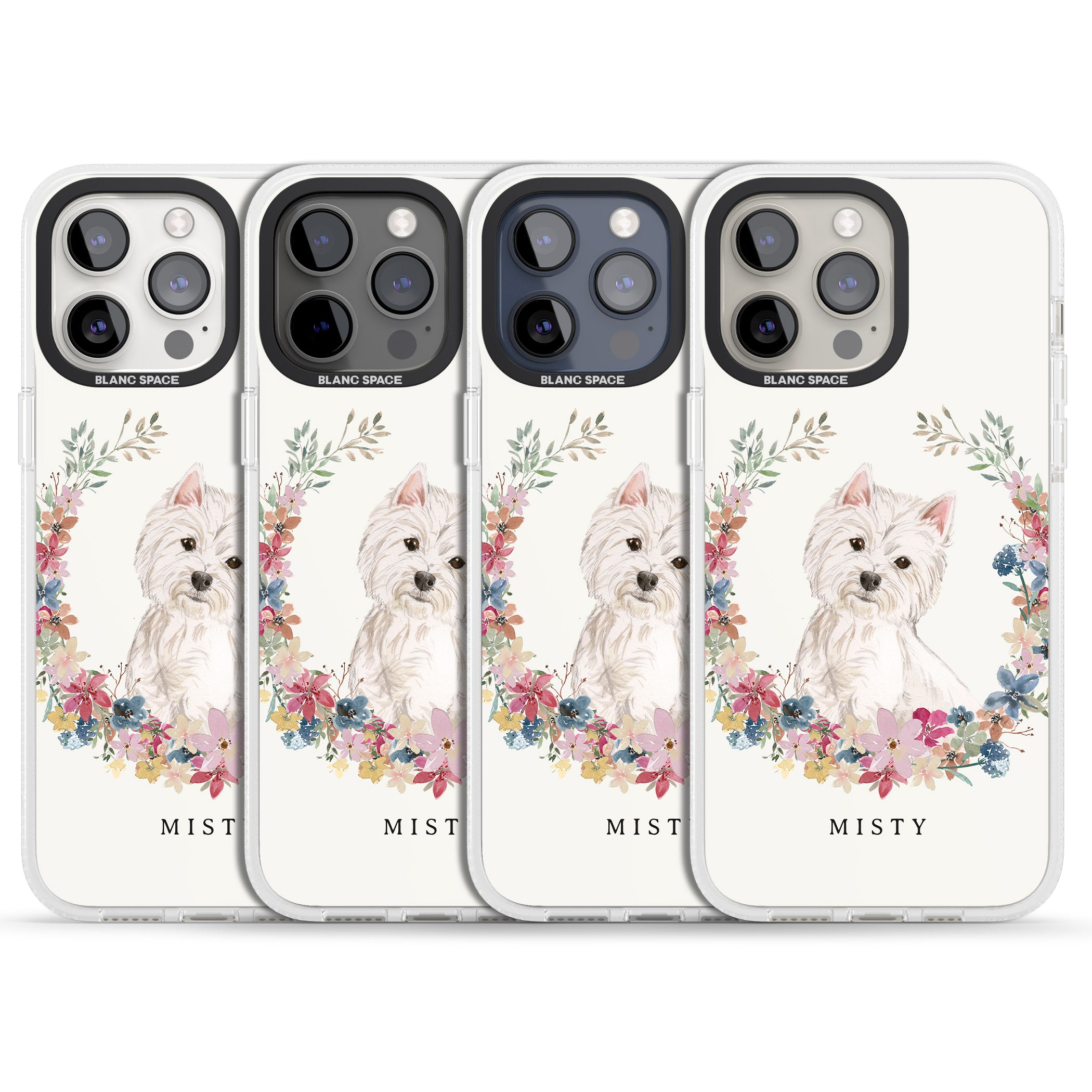 Personalised Westie Watercolour Dog Portrait iPhone 15 Pro Max / 15 Pro / 14 Pro Max / 14 Pro / 13 Pro Clear Case Impact Air - Blanc Space