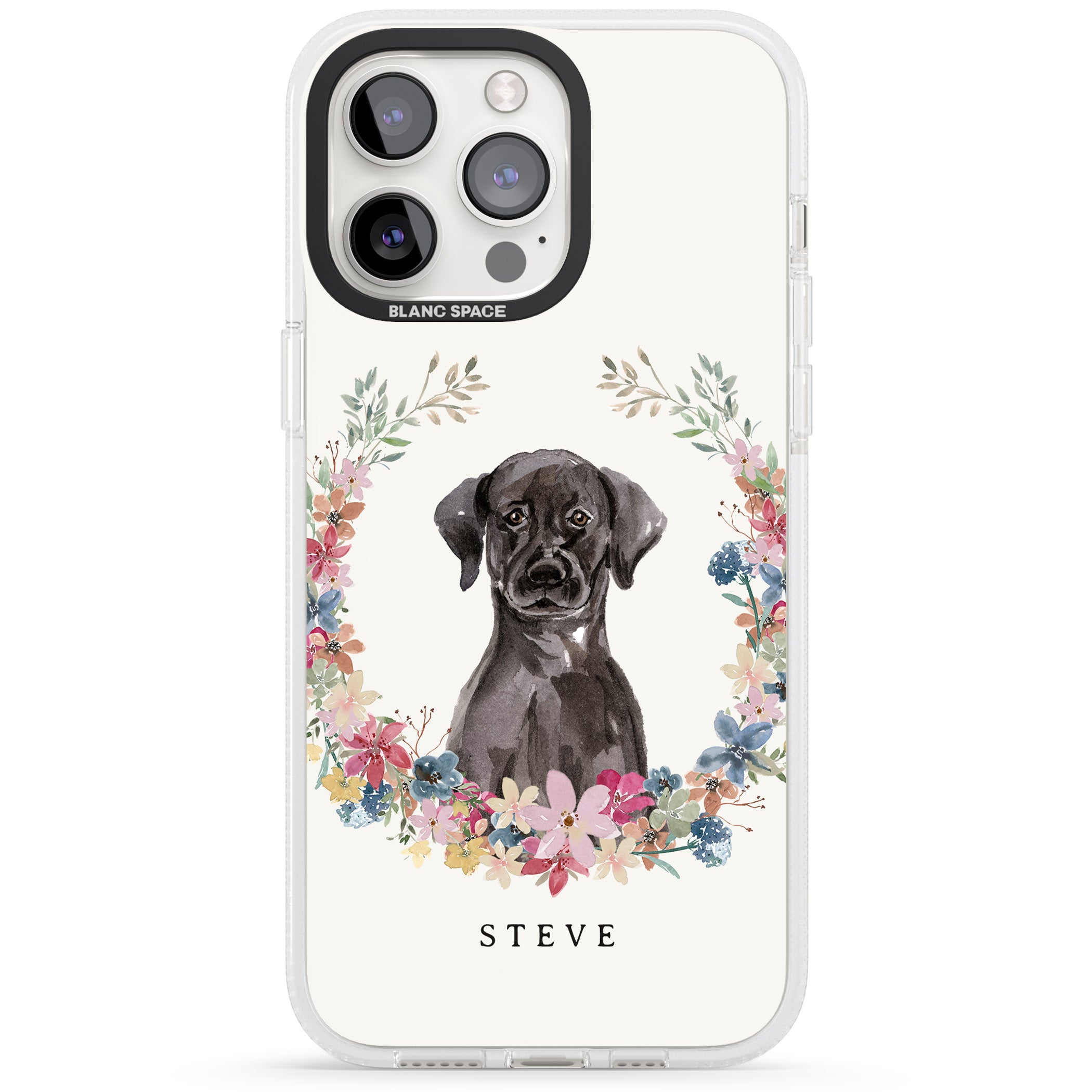 Personalised Black Lab Watercolour Dog Portrait iPhone 15 Pro Max / 15 Pro / 14 Pro Max / 14 Pro / 13 Pro Clear Case Impact Air - Blanc Space