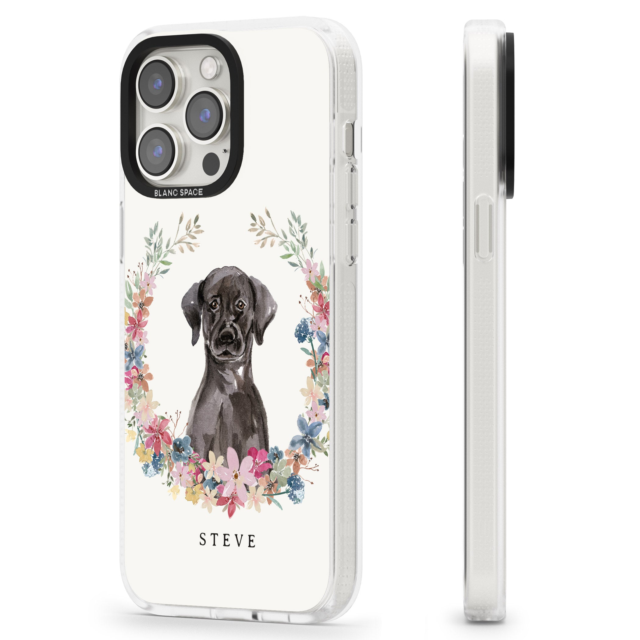 Personalised Black Lab Watercolour Dog Portrait iPhone 15 Pro Max / 15 Pro / 14 Pro Max / 14 Pro / 13 Pro Clear Case Impact Air - Blanc Space