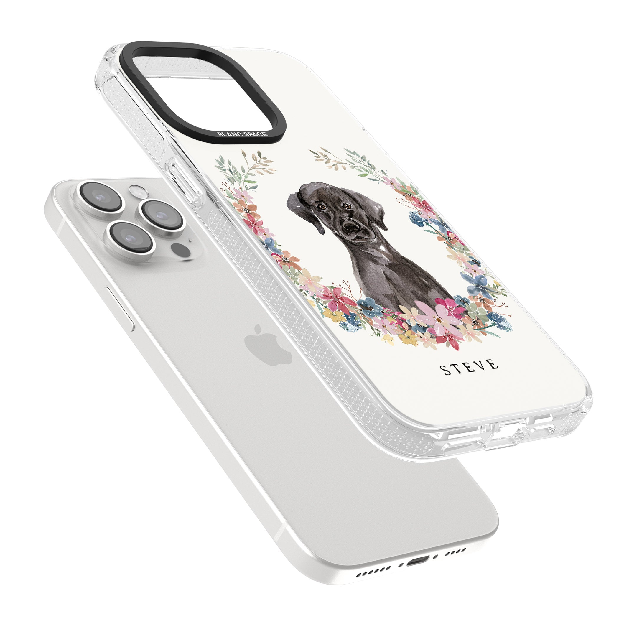 Personalised Black Lab Watercolour Dog Portrait iPhone 15 Pro Max / 15 Pro / 14 Pro Max / 14 Pro / 13 Pro Clear Case Impact Air - Blanc Space