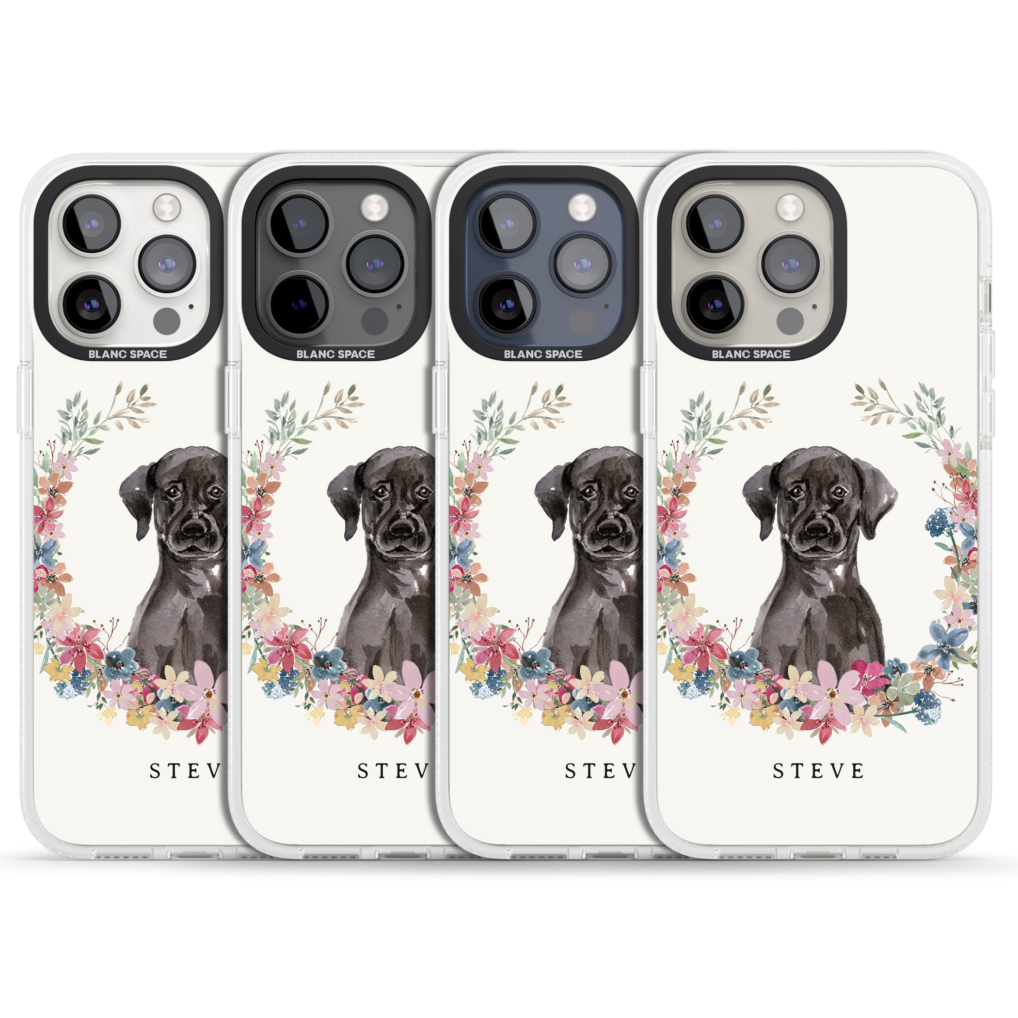 Personalised Black Lab Watercolour Dog Portrait iPhone 15 Pro Max / 15 Pro / 14 Pro Max / 14 Pro / 13 Pro Clear Case Impact Air - Blanc Space