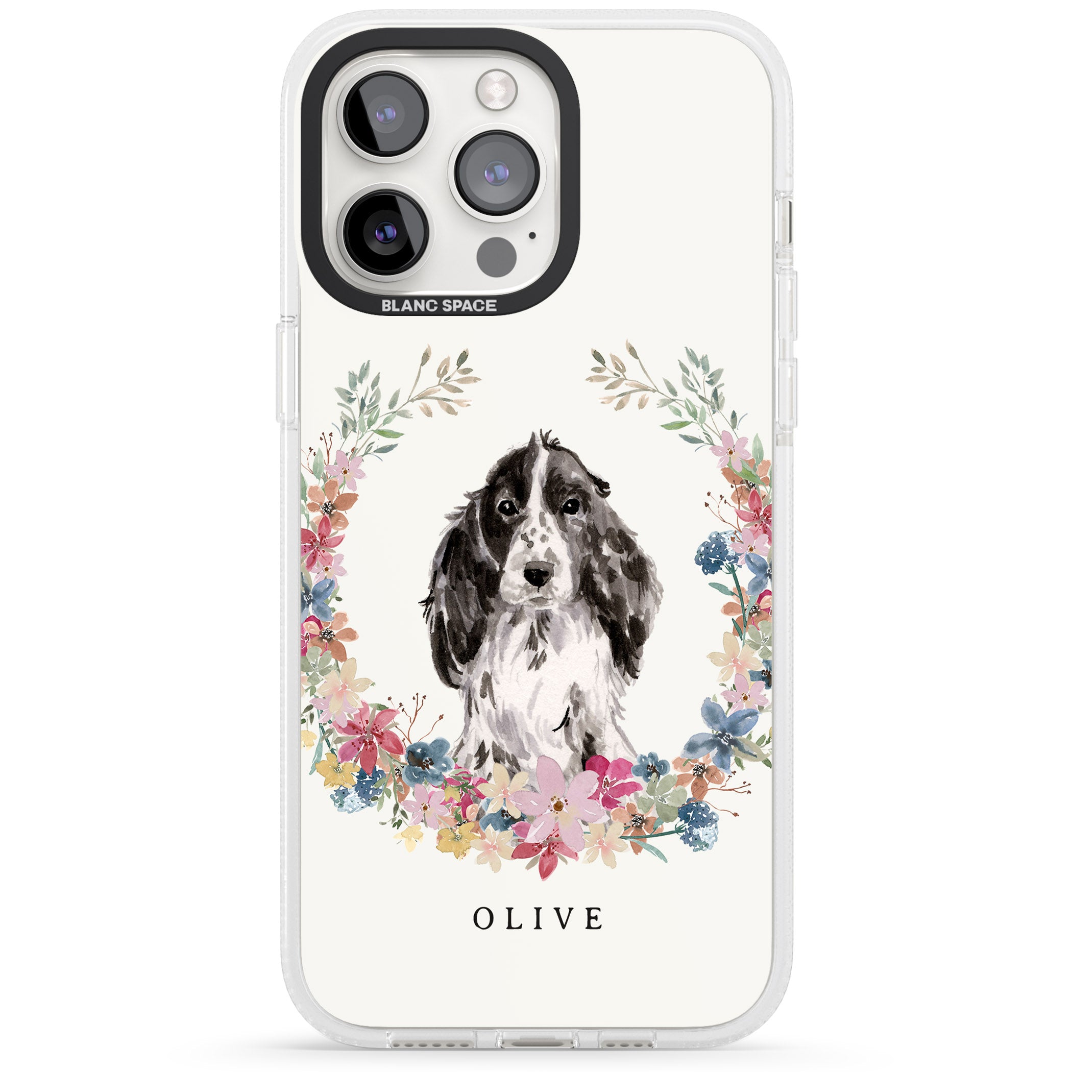 Personalised Black Cocker Spaniel - Watercolour Dog Portrait iPhone 15 Pro Max / 15 Pro / 14 Pro Max / 14 Pro / 13 Pro Clear Case Impact Air - Blanc Space