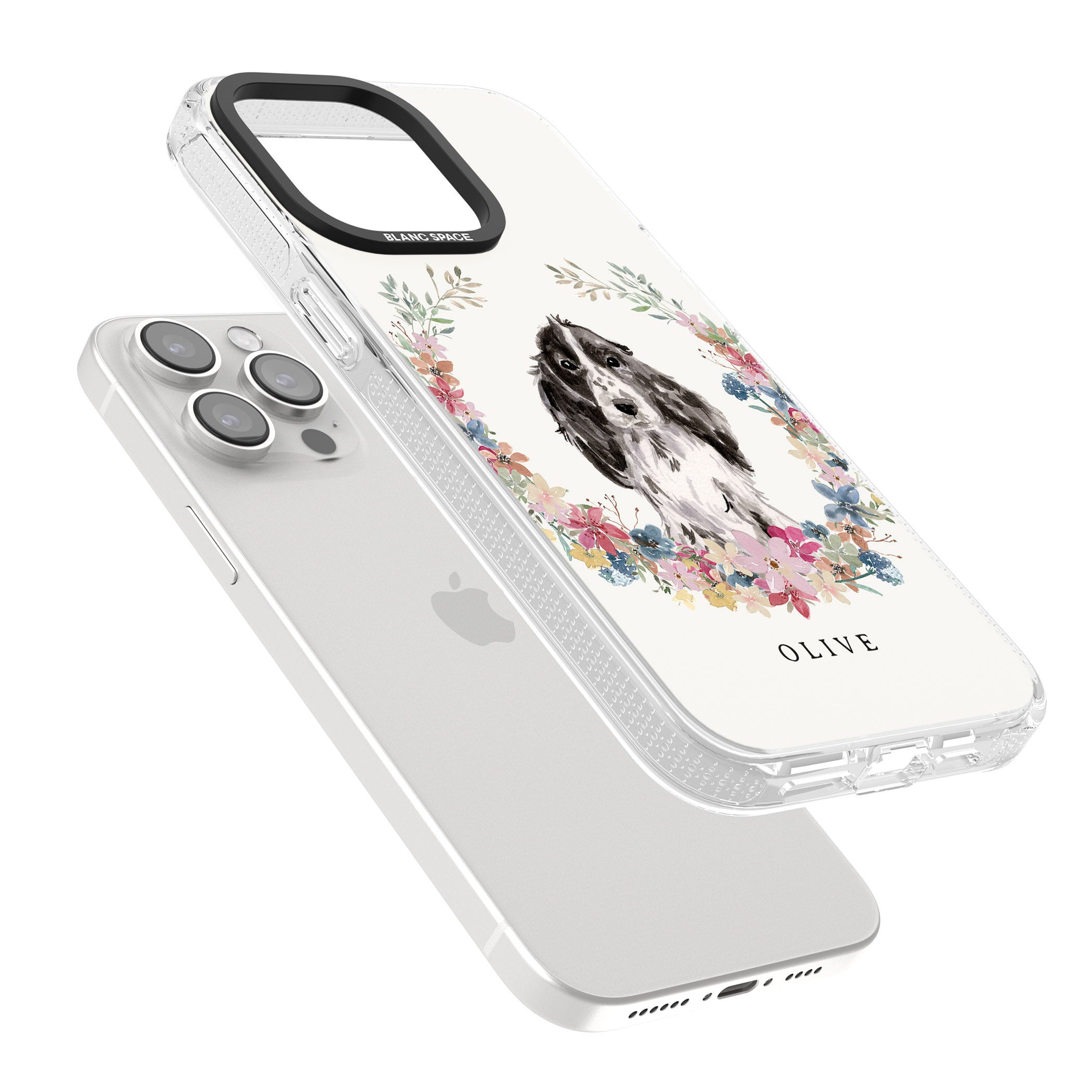 Personalised Black Cocker Spaniel - Watercolour Dog Portrait iPhone 15 Pro Max / 15 Pro / 14 Pro Max / 14 Pro / 13 Pro Clear Case Impact Air - Blanc Space