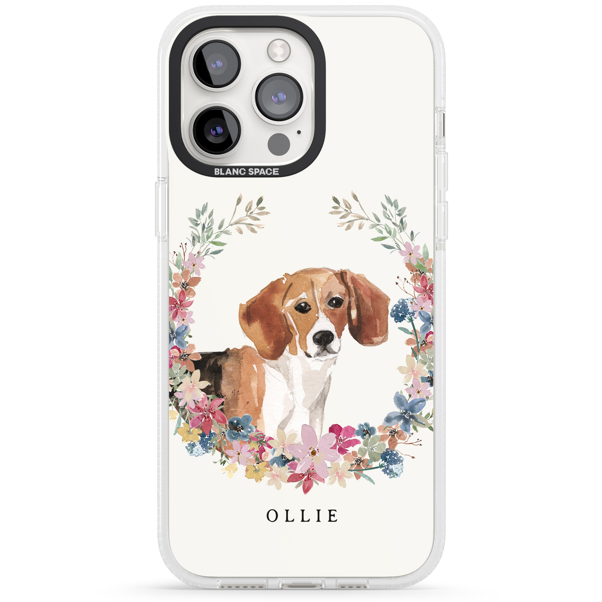 Personalised Beagle - Watercolour Dog Portrait iPhone 15 Pro Max / 15 Pro / 14 Pro Max / 14 Pro / 13 Pro Clear Case Impact Air - Blanc Space