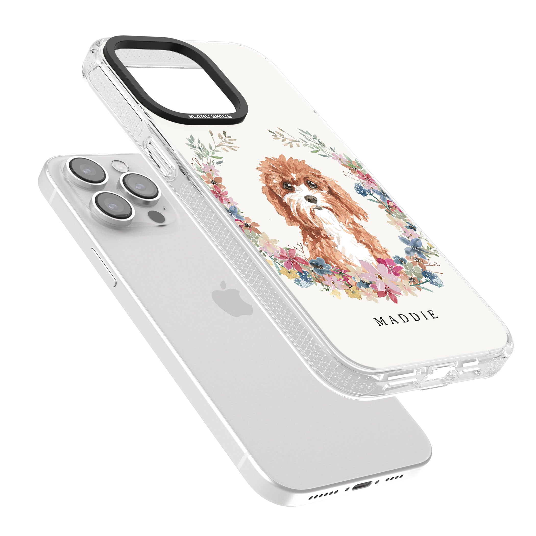 Personalised Cavapoo - Watercolour Dog Portrait iPhone 15 Pro Max / 15 Pro / 14 Pro Max / 14 Pro / 13 Pro Clear Case Impact Air - Blanc Space