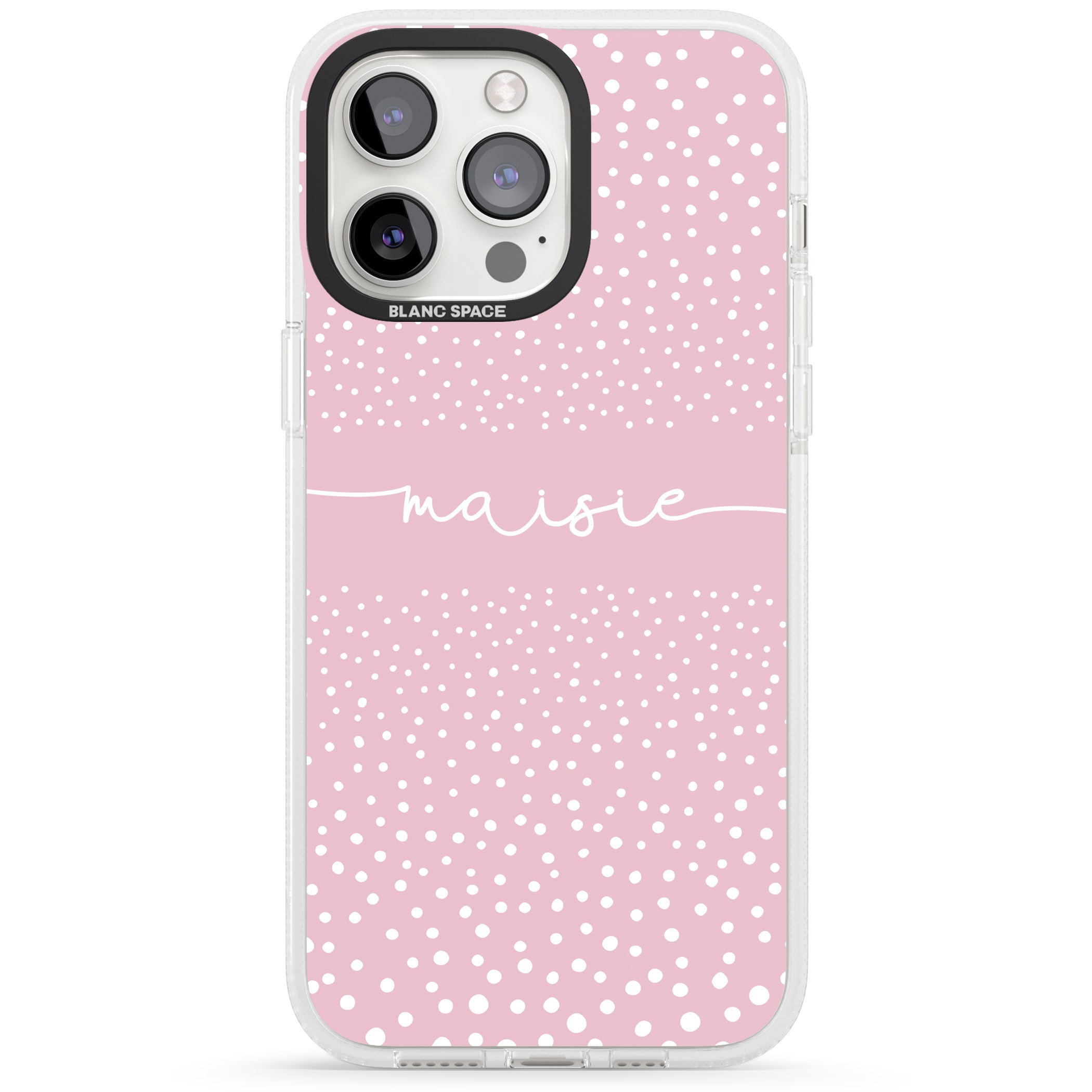 Personalised Pink Dots iPhone 15 Pro Max / 15 Pro / 14 Pro Max / 14 Pro / 13 Pro Clear Case Impact Air - Blanc Space