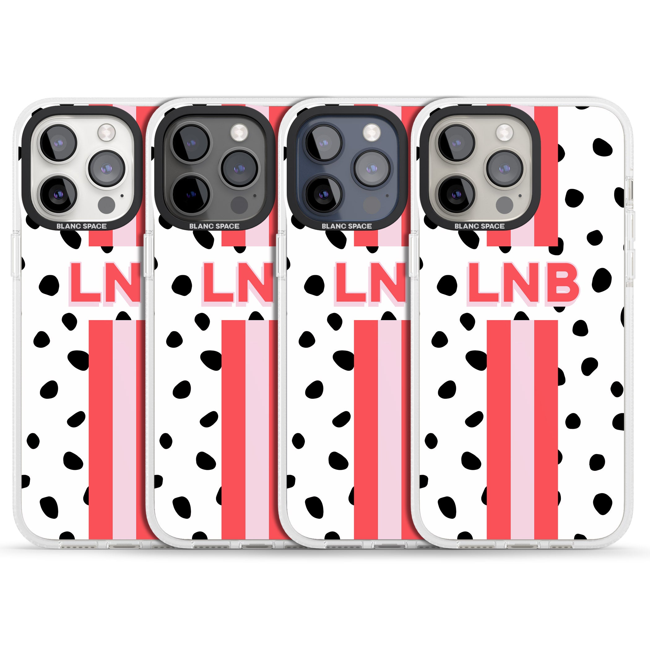 Personalised Polka & Pink Stripe iPhone 15 Pro Max / 15 Pro / 14 Pro Max / 14 Pro / 13 Pro Clear Case Impact Air - Blanc Space